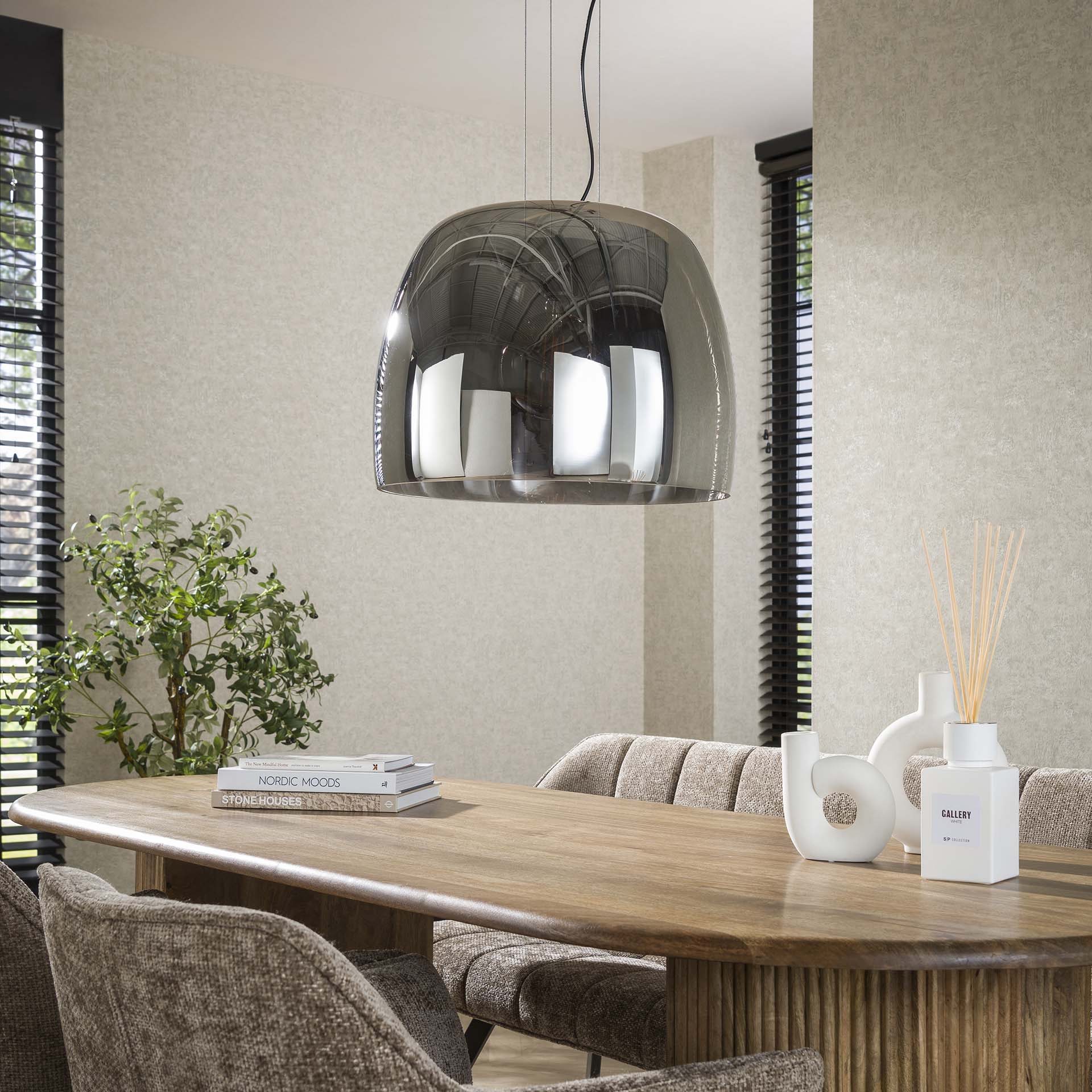 Hängeleuchte Martina Smoke Grey Glas Drift XL Ø48×38×150 cm – moderne Glas-Leuchte, höhenverstellbar, LED geeignet