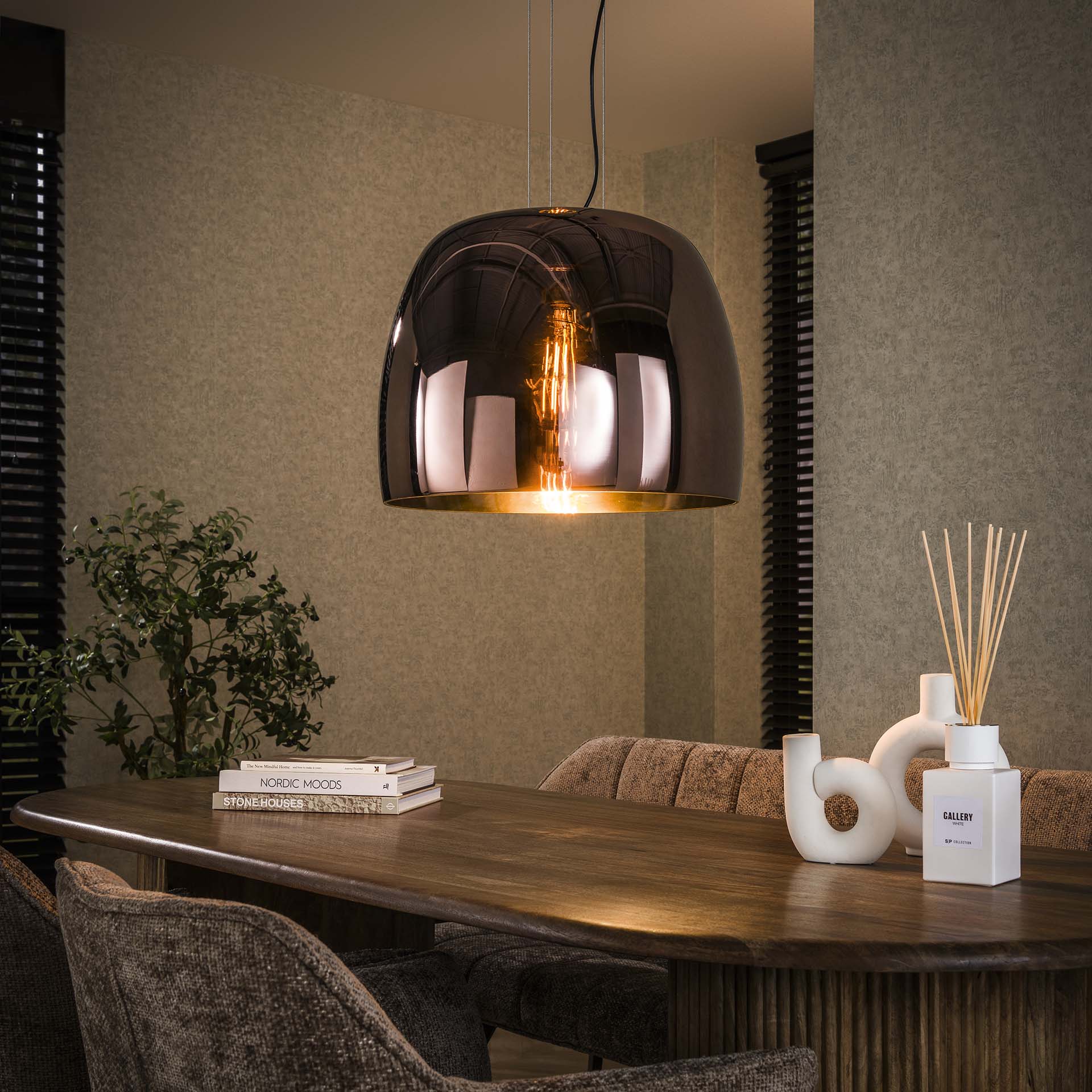 Hängeleuchte Martina Kupfer Glas Drift XL Ø48×38×150 cm – elegante Glas-Leuchte, höhenverstellbar, LED geeignet