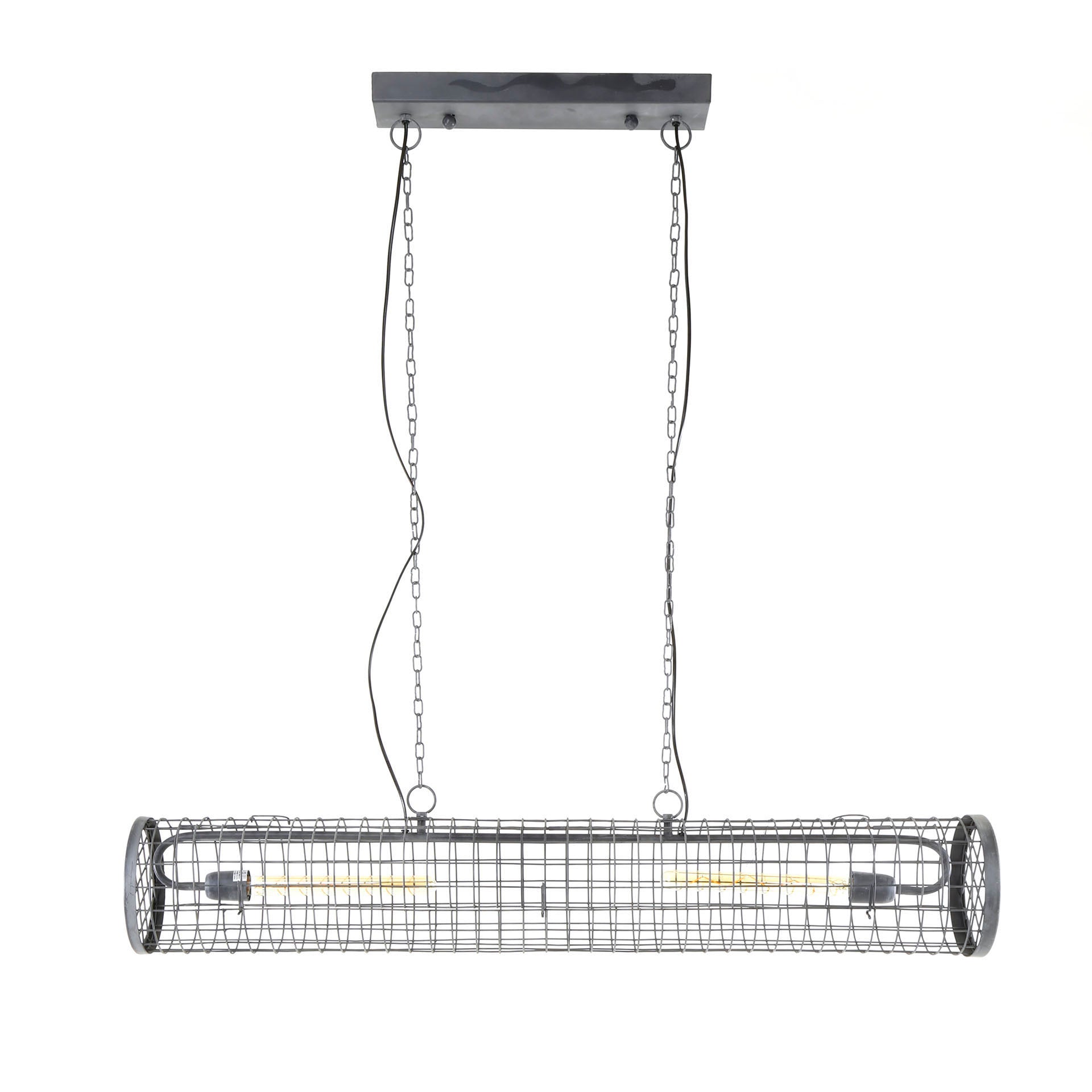 Hängeleuchte Venezia Ø20 cm Zylindergeflecht 120×20×150 cm. Industrielle Metall-Leuchte mit Netz-Design & Kettenaufhängung. Höhenverstellbar, LED E27 empfohlen.