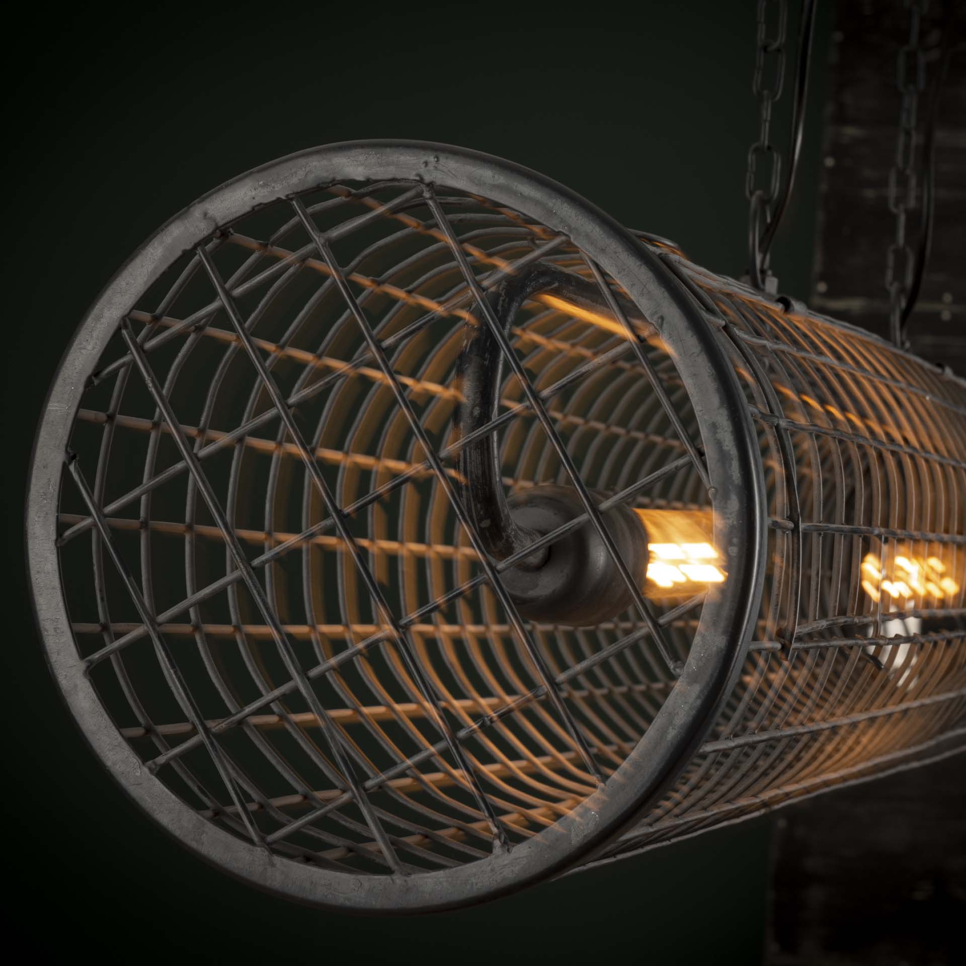 Hängeleuchte Venezia Ø20 cm Zylindergeflecht 120×20×150 cm. Industrielle Metall-Leuchte mit Netz-Design & Kettenaufhängung. Höhenverstellbar, LED E27 empfohlen.
