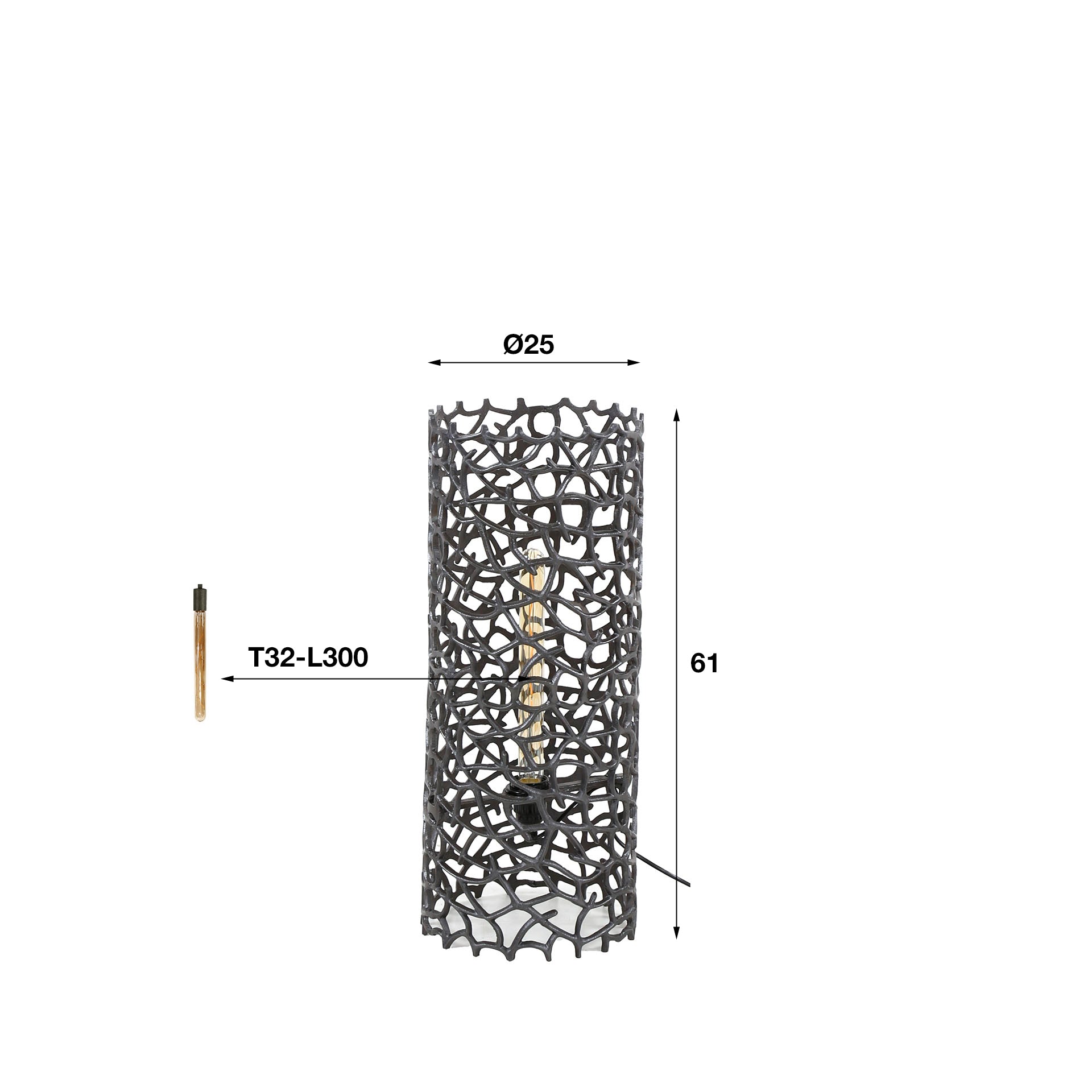 Stehleuchte Rosa Ø25×61 cm – Weaver Zylinder aus Aluminium-Sandguss in Schwarz-Nickel, LED geeignet