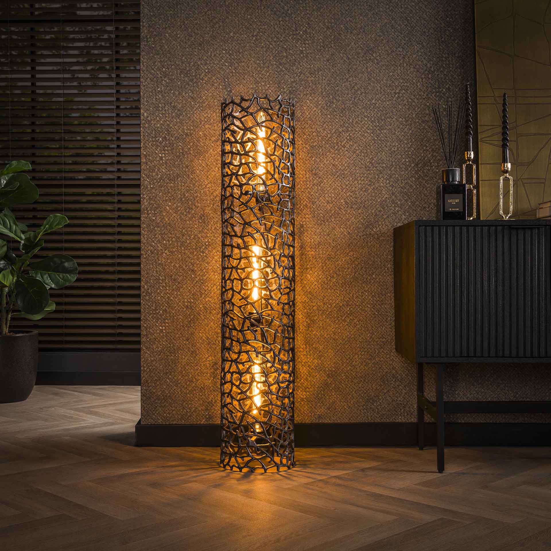 Stehleuchte Rosa Ø25×122 cm – Weaver Zylinder XL aus Aluminium-Sandguss in Schwarz-Nickel, LED geeignet