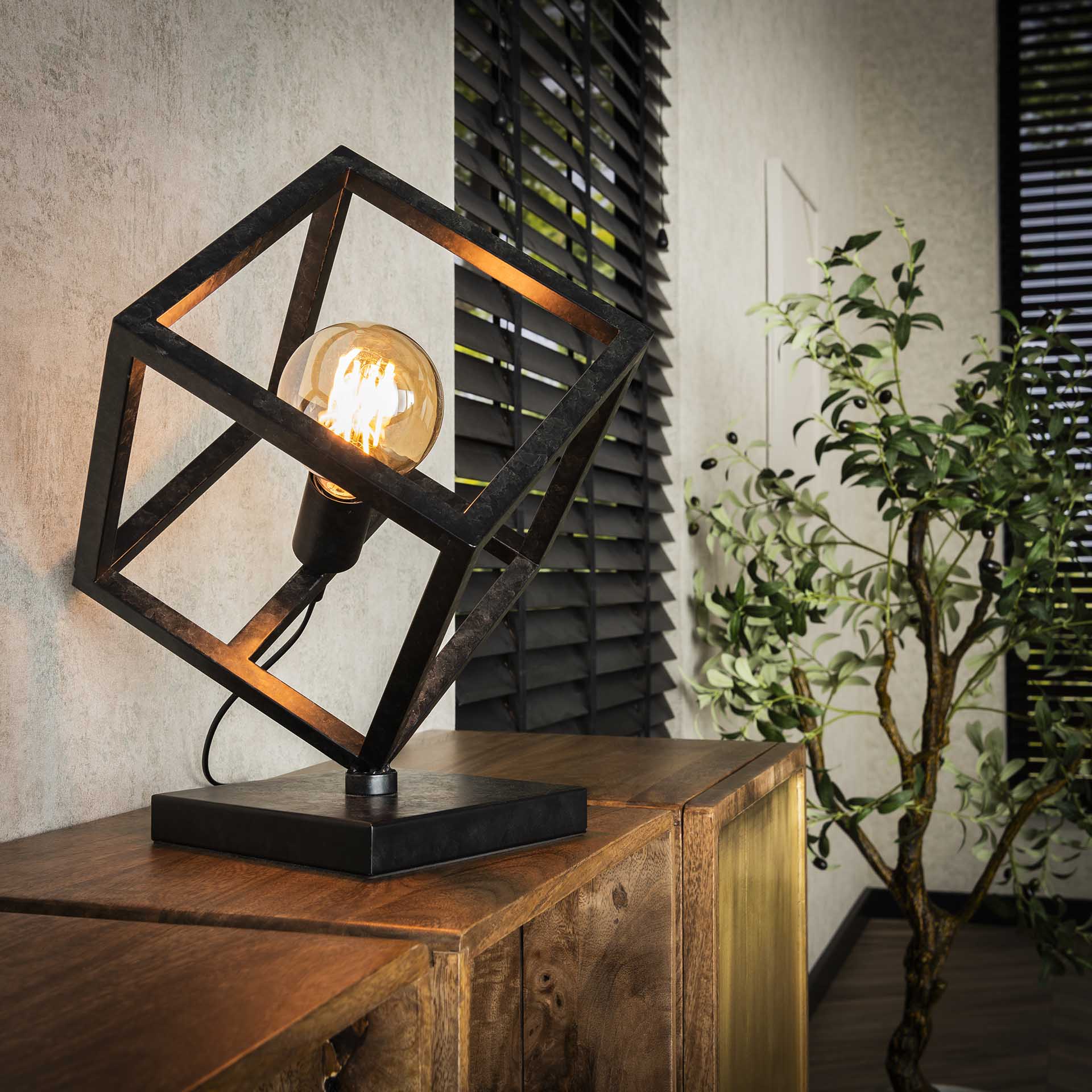 Tischleuchte Dadi Würfel 35×35×41 cm – moderne Metall-Leuchte in Anthrazit, LED geeignet