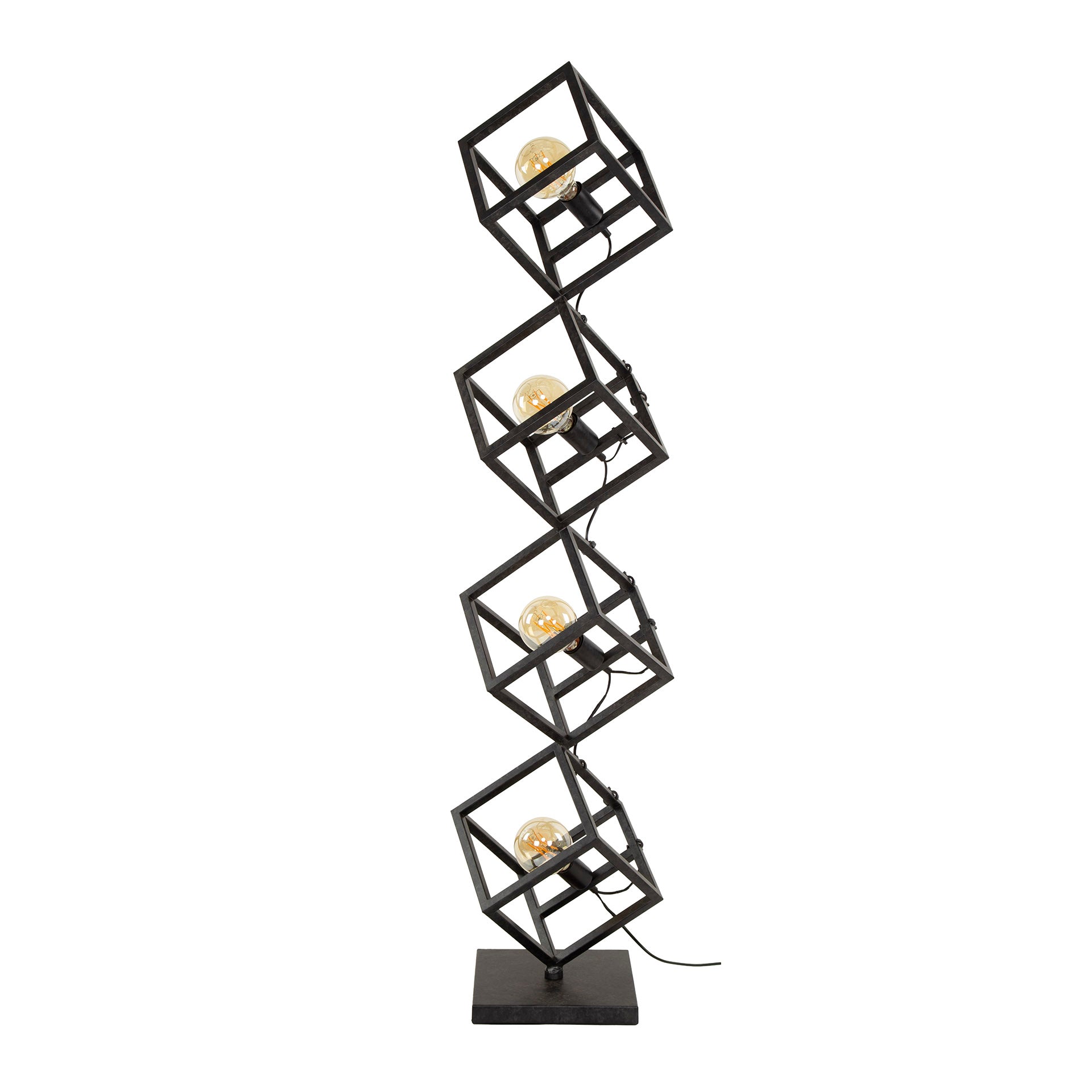Stehleuchte Dadi 4L Würfel 35×35×150 cm – moderne Stand-Leuchte aus Metall im Charcoal-Finish, mit offenem Design, LED geeignet
