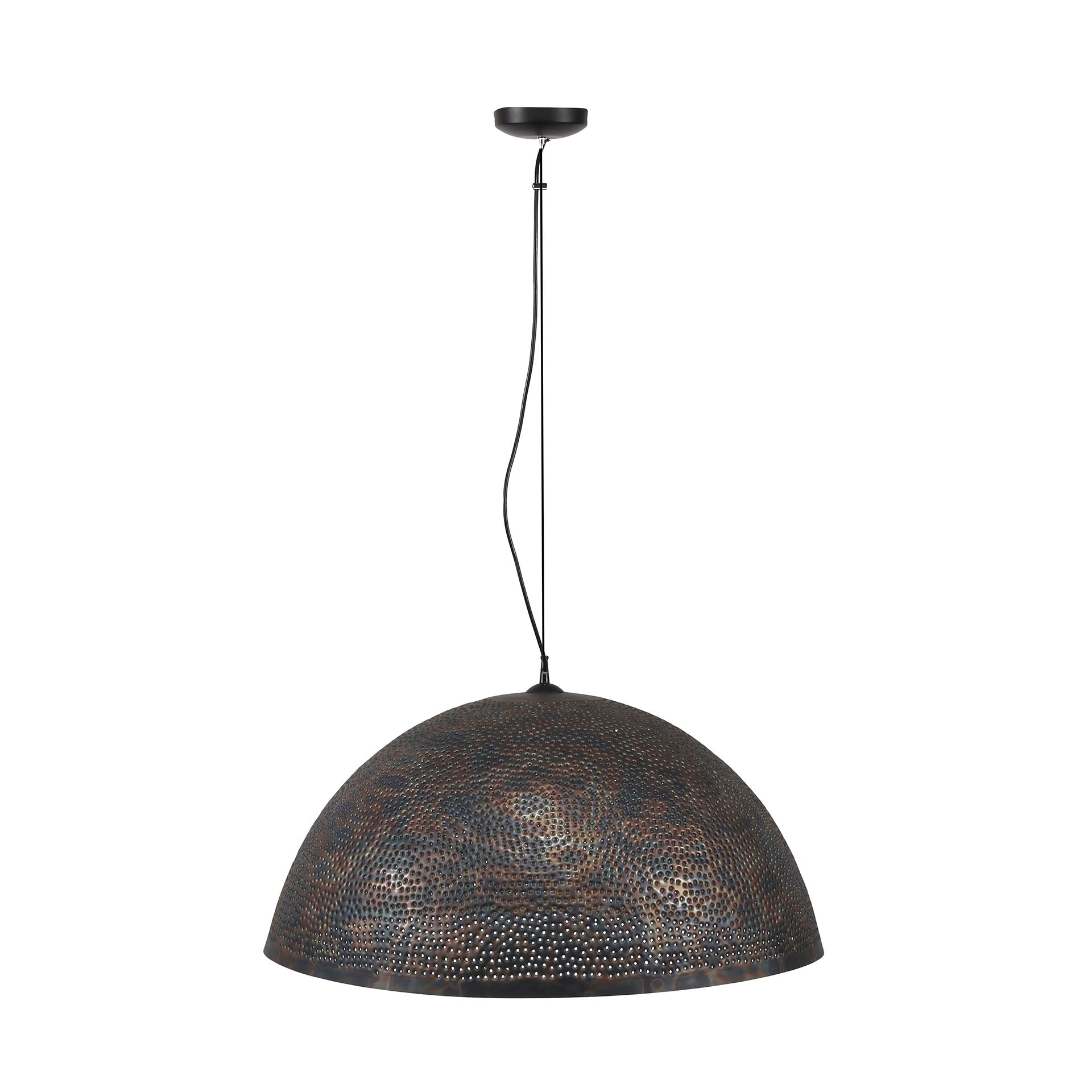 Hängeleuchte Aria Ø70 cm 70×70×150 cm – Metallleuchte Schwarz-Braun mit perforiertem Kugelschirm, 3-flammig & höhenverstellbar
