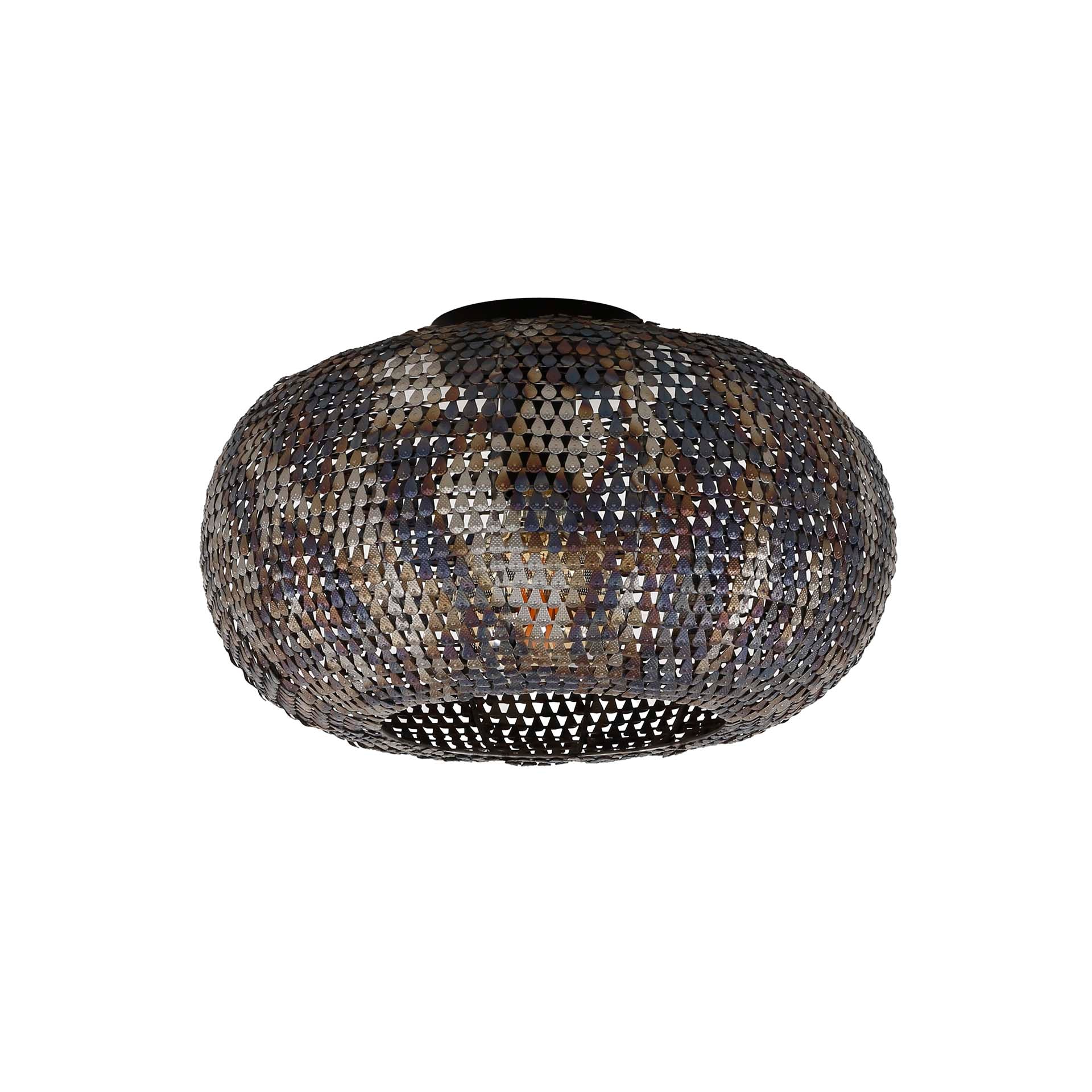 Deckenleuchte Armor 1-flammig Ø40 cm (40×40×20 cm). Handgefertigte Metallleuchte Schwarz-Braun mit perforierter Struktur, stimmungsvolles Licht, jede Leuchte ein Unikat.