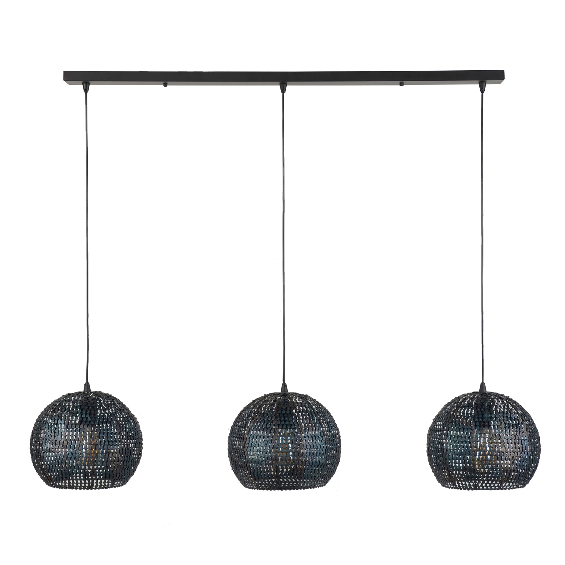 Hängelampe Armor 3-flammig halbrund Ø26 cm 128×26×150 cm – handgefertigte Metallleuchte Schwarz-Braun, höhenverstellbar & halbtransparent