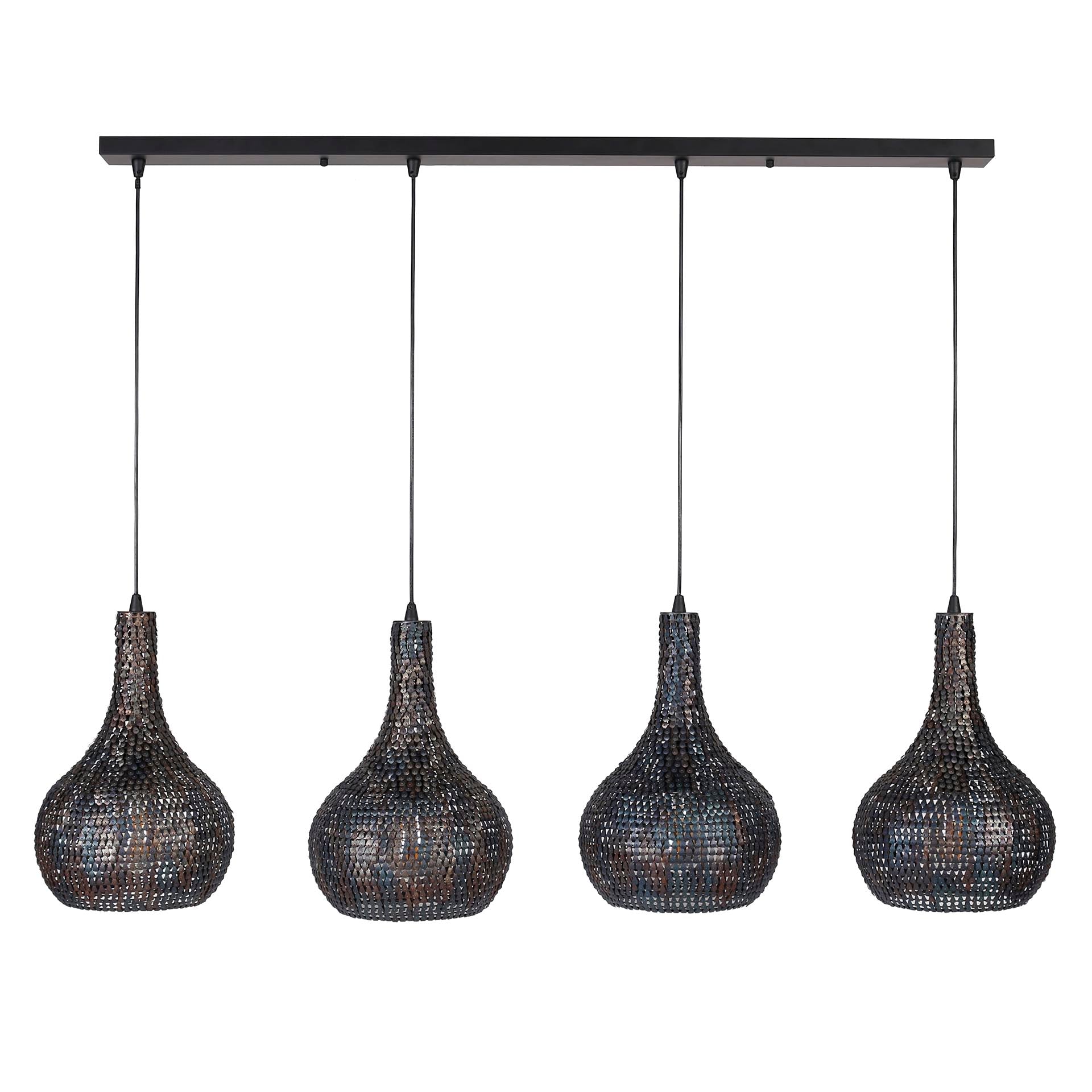 Hängelampe Fragola 4-flammig Kegel Ø25 cm 140×25×150 cm – handgefertigte Metallleuchte Schwarz-Braun, höhenverstellbar & halbtransparent