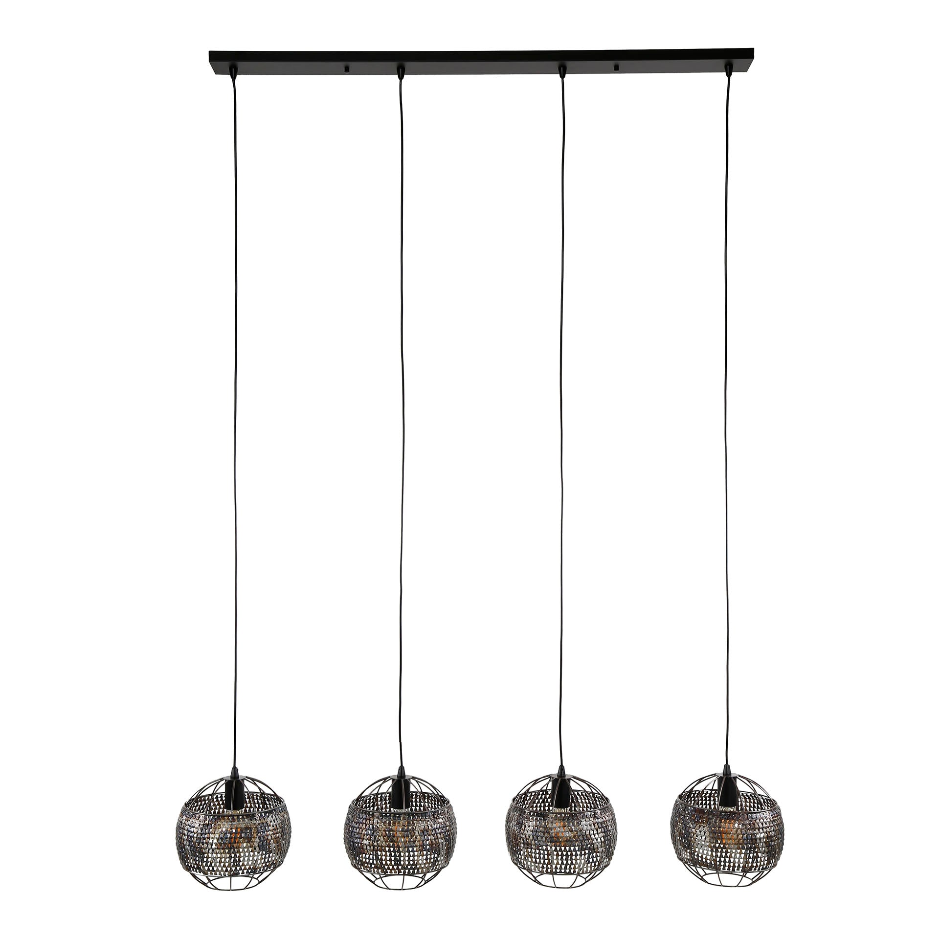 Hängelampe Armor 4-flammig Ø25 cm 135×25×150 cm – handgefertigte Metallleuchte Schwarz-Braun, höhenverstellbar & halbtransparent