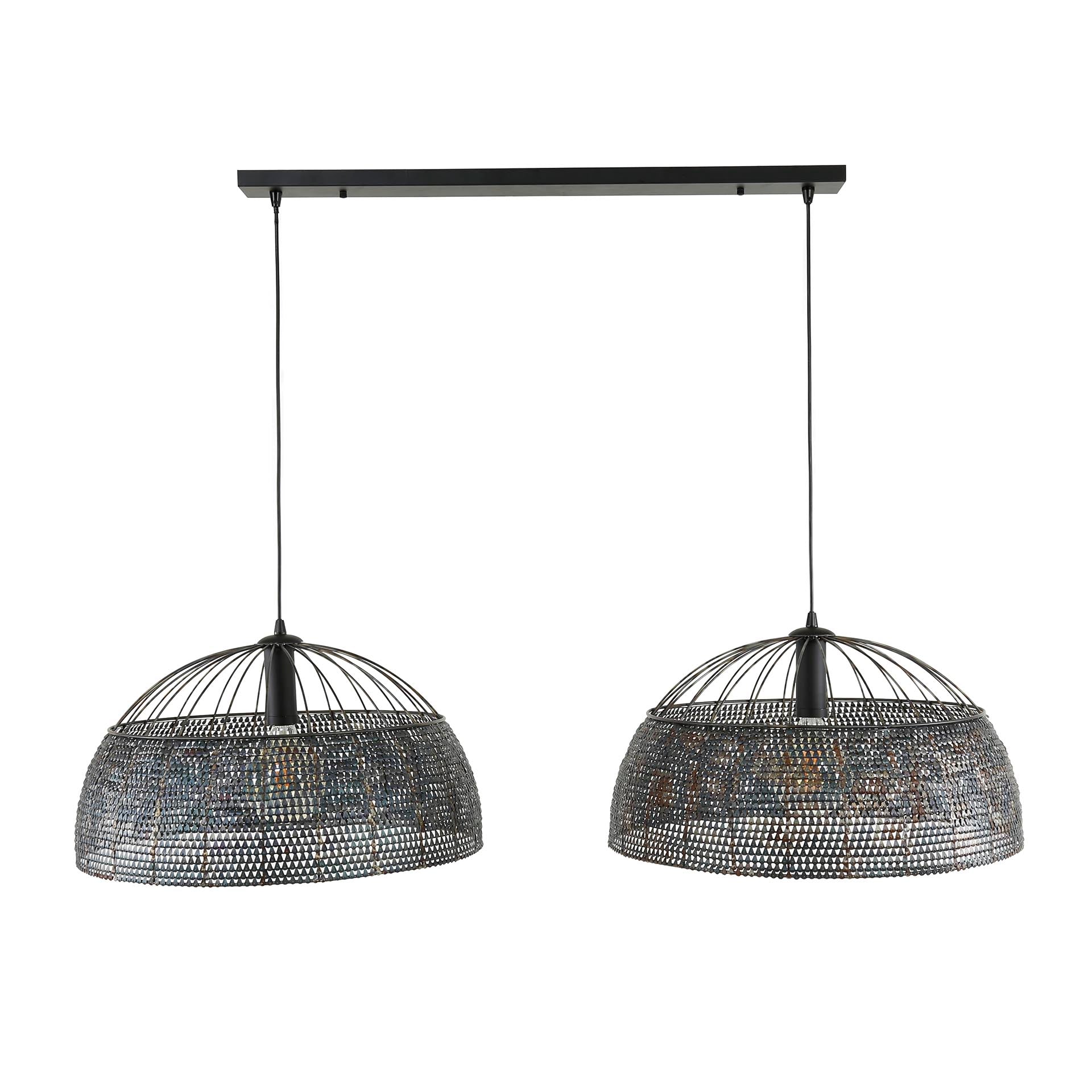 Hängelampe Armor 2-flammig 140×60×150 cm – handgefertigte Metallleuchte Schwarz-Braun, höhenverstellbar & halbtransparentes Design