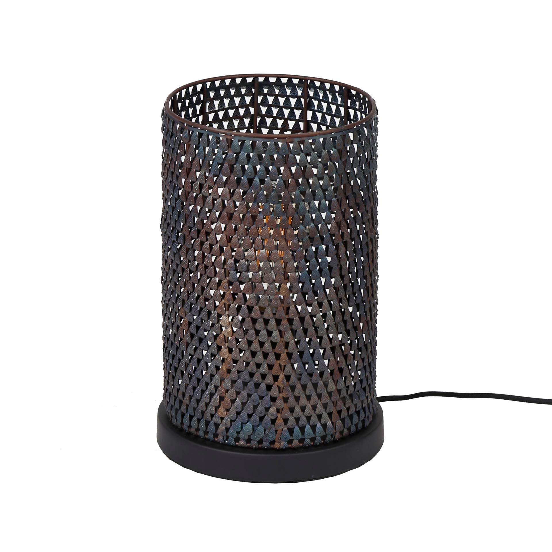 Tischleuchte Armor Tube Ø20×30 cm – handgefertigte Metallleuchte in Schwarz-Braun, halbtransparentes Design, einzigartig & modern