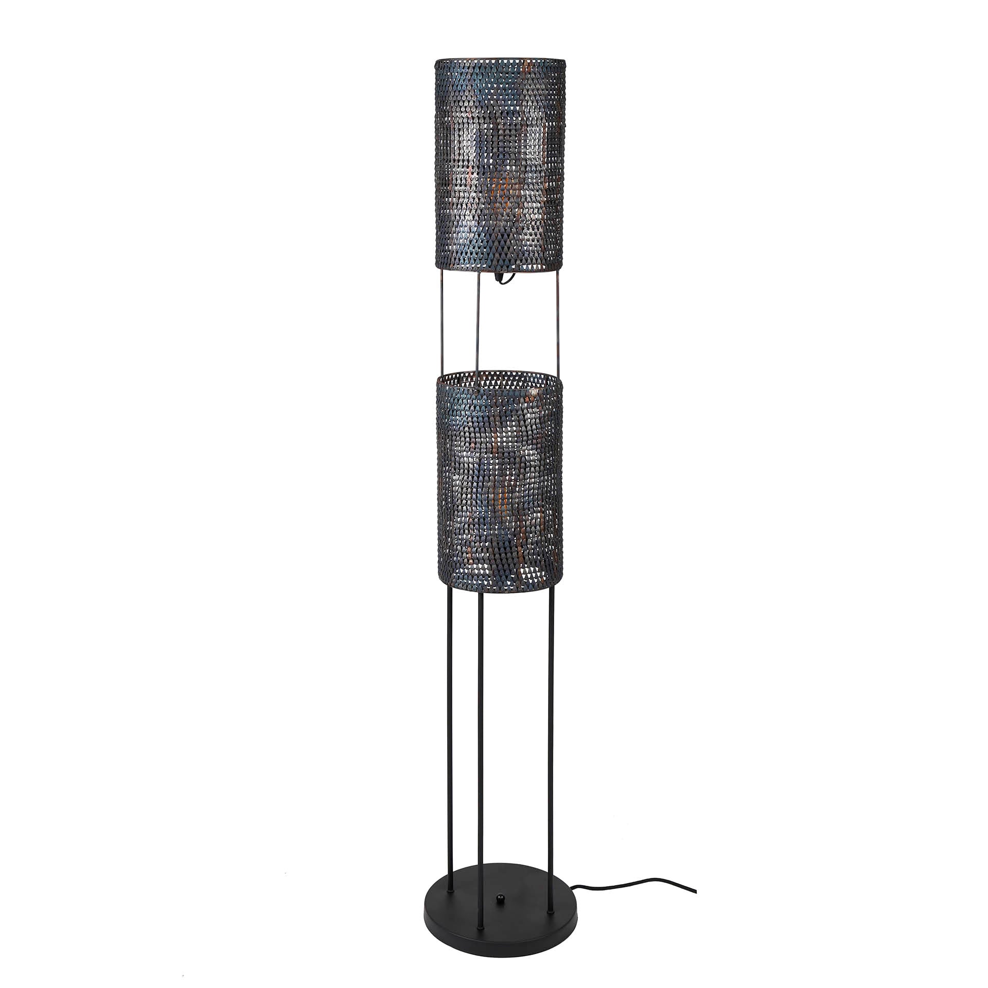 Stehleuchte Accorto Armor Tube 2-flammig – Metall-Leuchte 28×150×28 cm, handgefertigt mit Röhrenschirmen Ø22×36 cm, schwarz-braun, E27, LED geeignet