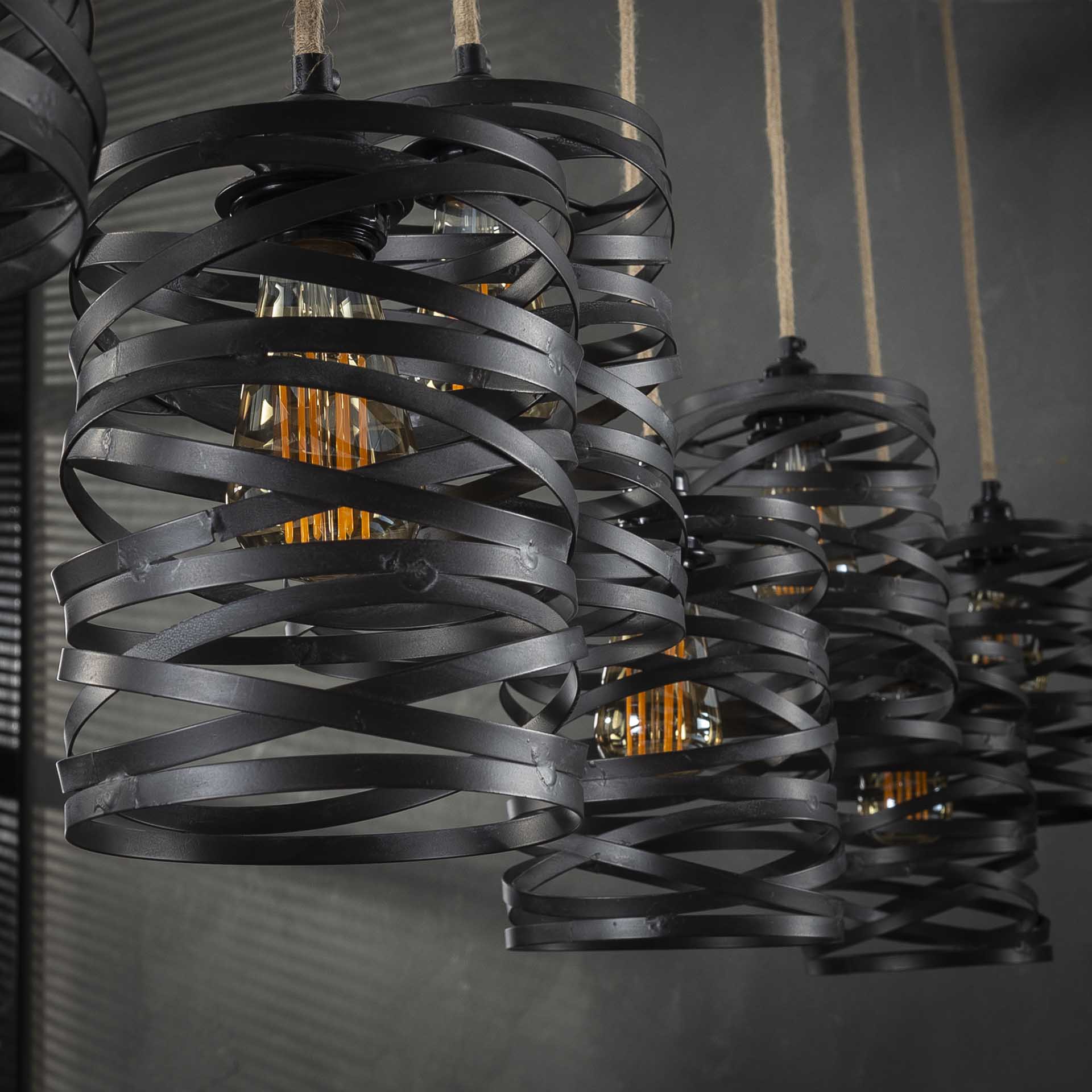 Hängeleuchte Lanterna Twist Wrap XL 7-flammig – Metall-Leuchte 175×150×15 cm mit Juteseil, schiefergrau-braun, höhenverstellbar, E27, LED geeignet