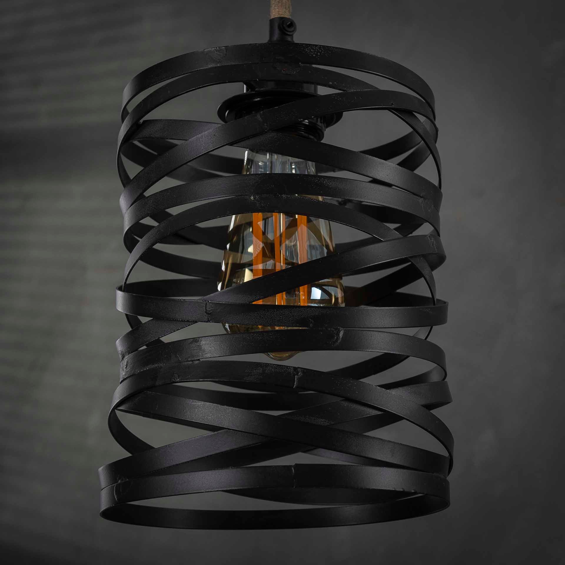 Hängeleuchte Lanterna Twist Wrap XL 7-flammig – Metall-Leuchte 175×150×15 cm mit Juteseil, schiefergrau-braun, höhenverstellbar, E27, LED geeignet