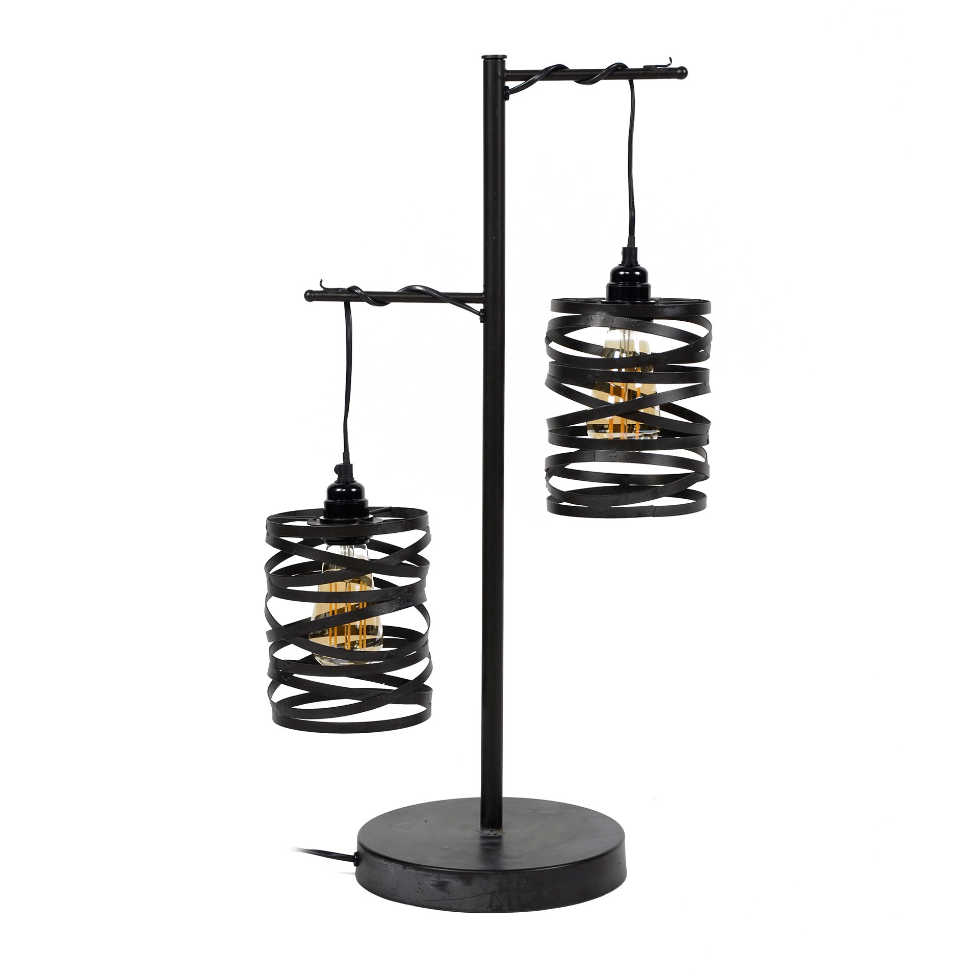 Tischleuchte Lanterna 2-flammig – Metall-Leuchte 37×70×23 cm in Schiefergrau-Braun mit Spindelschirmen, E27, LED geeignet