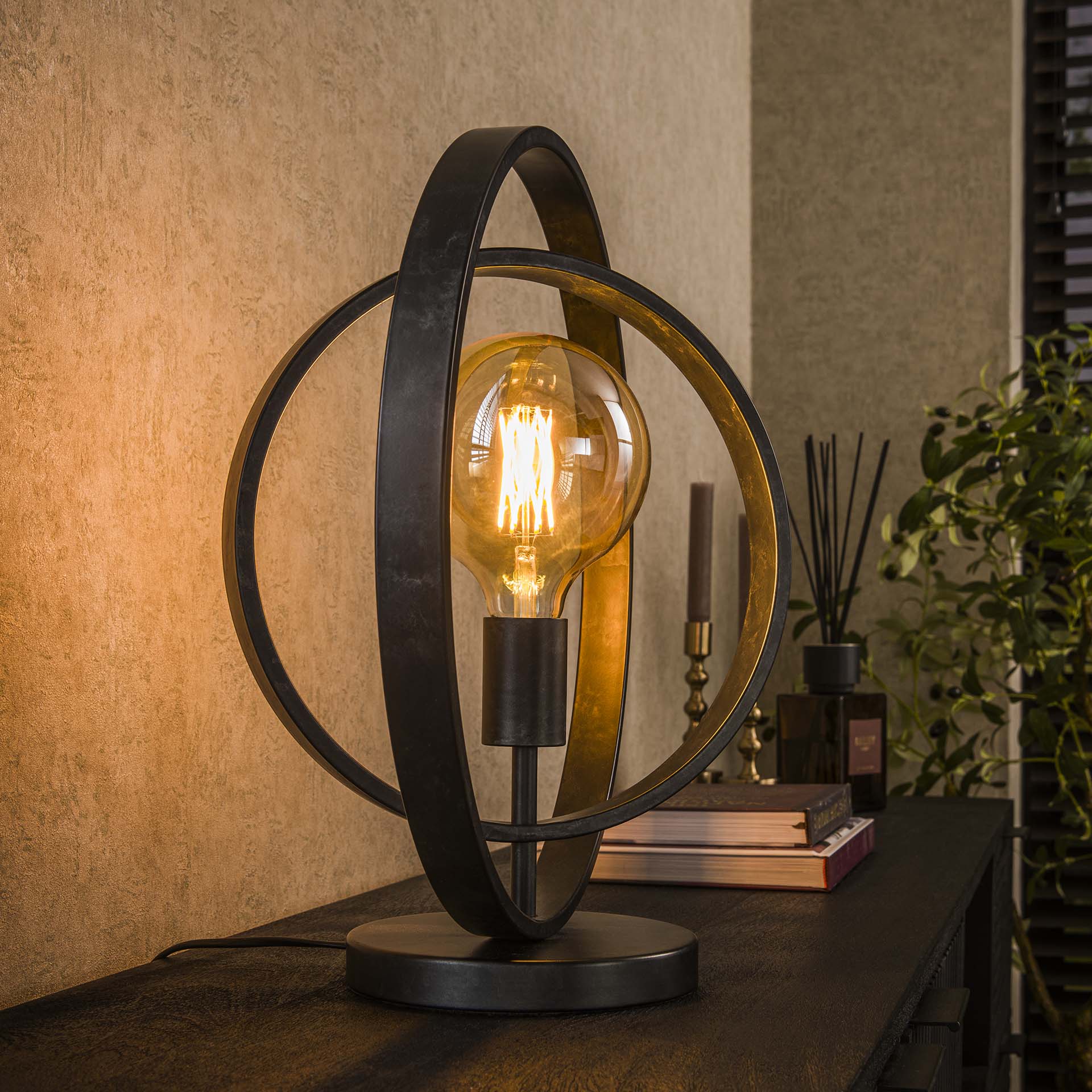 Tischleuchte Carino 1-flammig – Metall-Leuchte 40×43×30 cm mit drehbarem Kreis, Charcoal-Finish, E27, LED geeignet