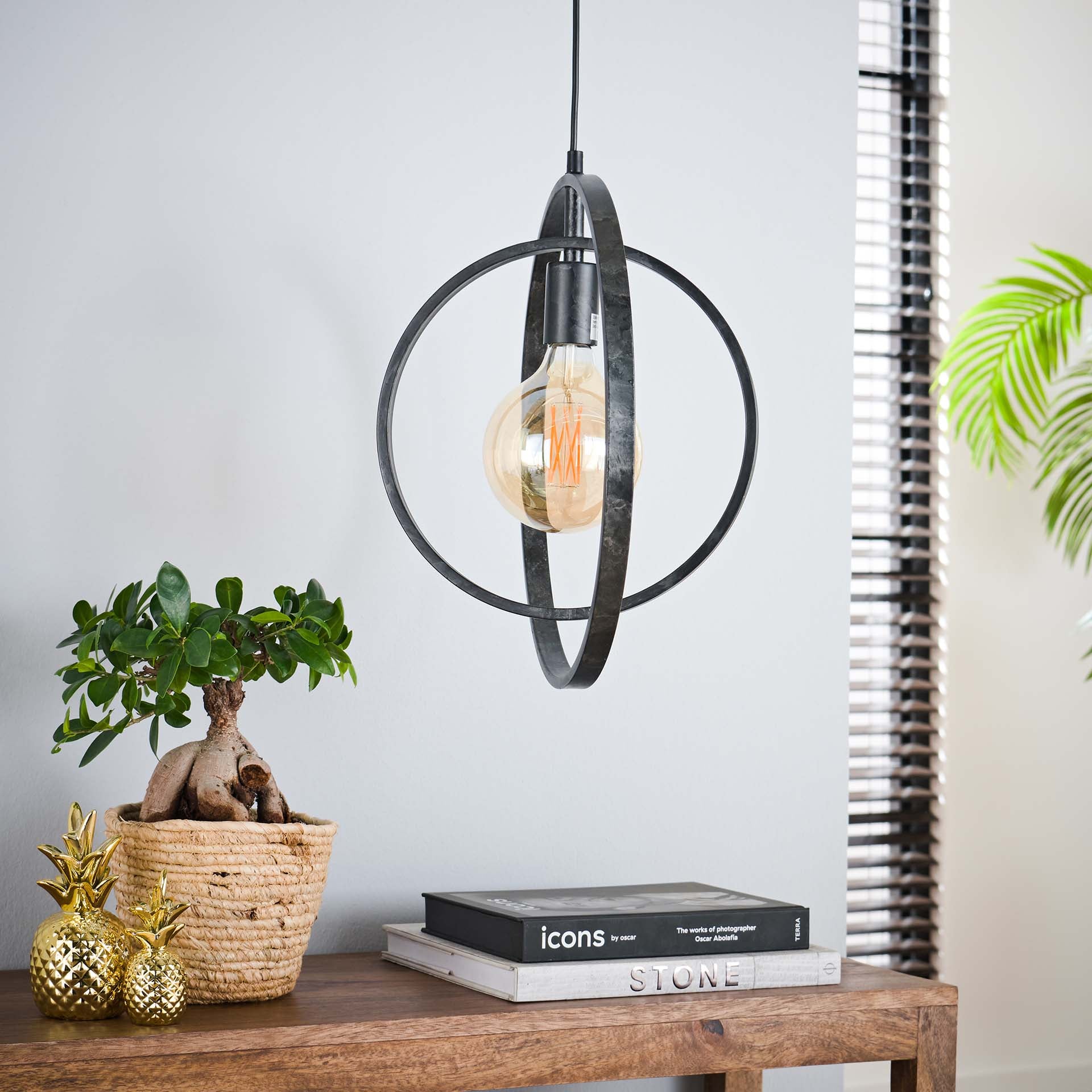 Hängeleuchte Carino 1-flammig – Metall-Leuchte 40×150×30 cm mit drehbarem Kreis, Charcoal-Finish, höhenverstellbar, E27, LED geeignet