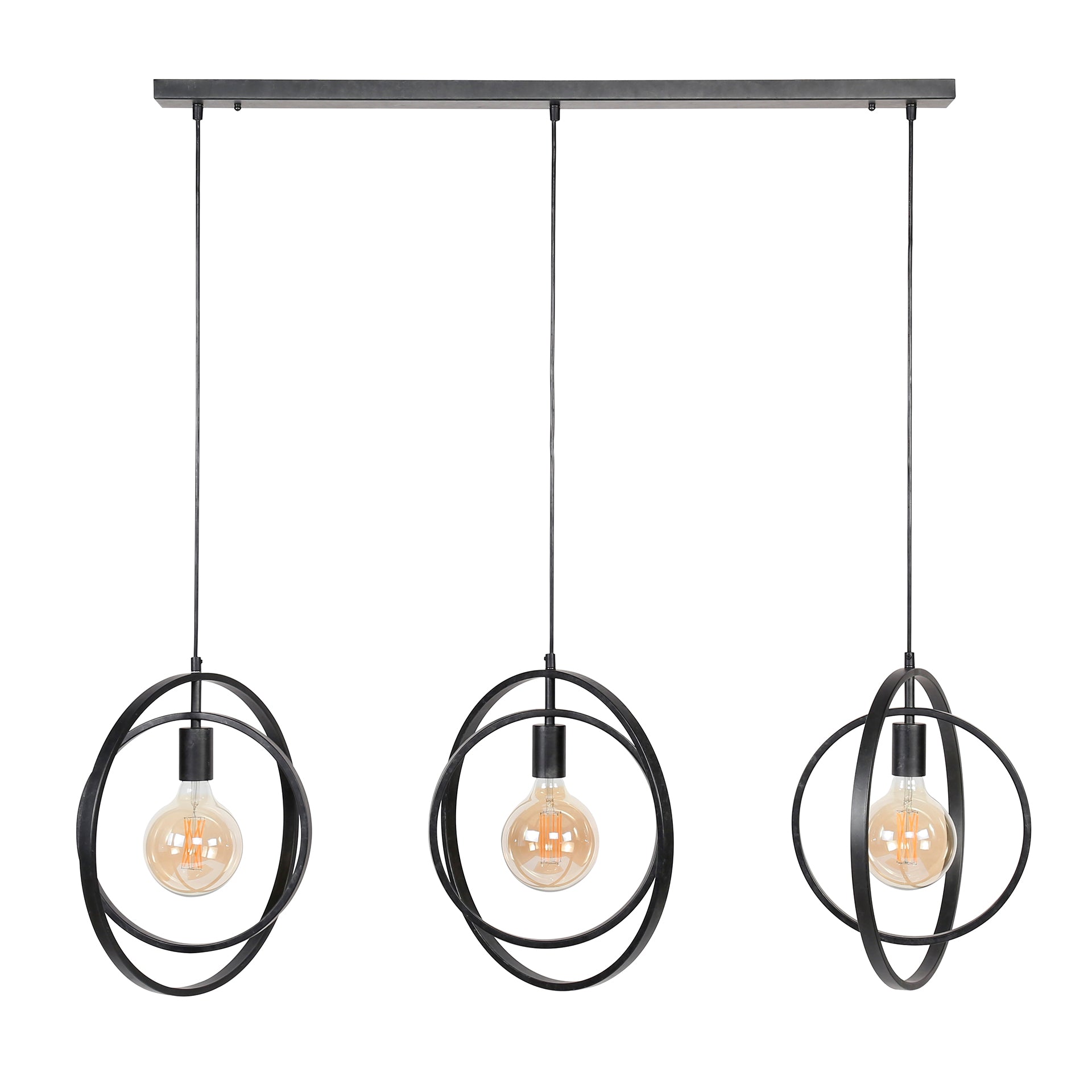 Hängeleuchte Carino 3-flammig – Metall-Leuchte 130×150×30 cm, drehbare Kreise im Charcoal-Finish, höhenverstellbar, 3×E27, LED geeignet