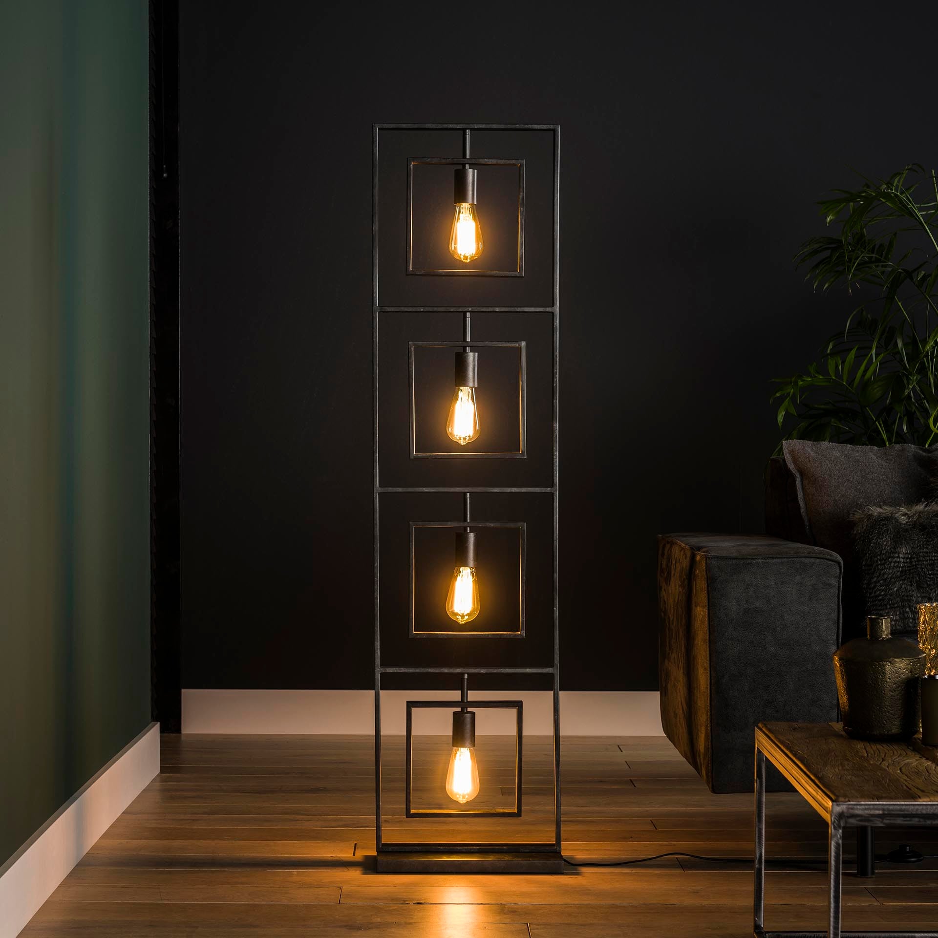 Stehleuchte Carino 4-flammig 35x22x140 cm – moderne Dreh-Quadrat Leuchte aus Metall im Charcoal-Finish