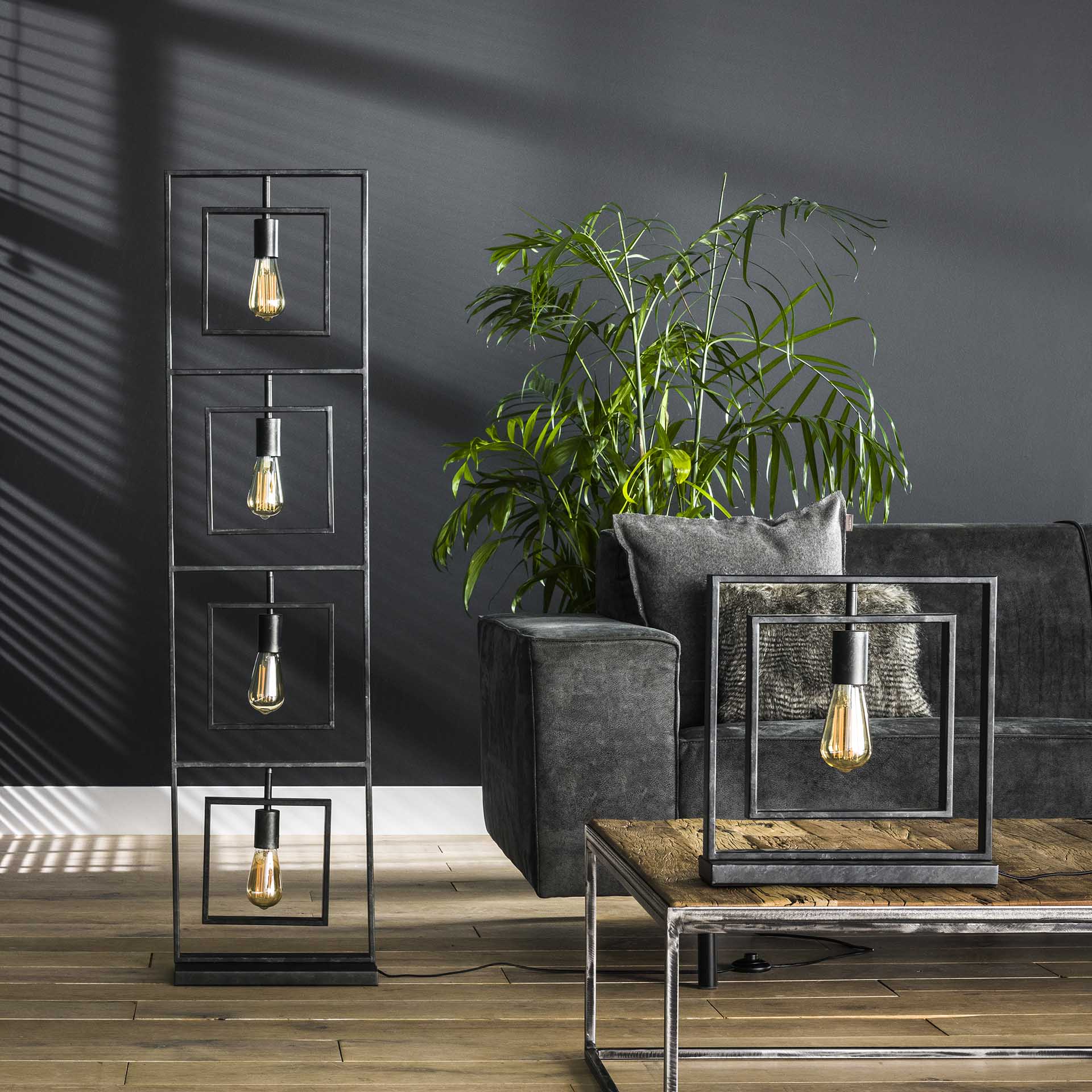 Stehleuchte Carino 4-flammig 35x22x140 cm – moderne Dreh-Quadrat Leuchte aus Metall im Charcoal-Finish