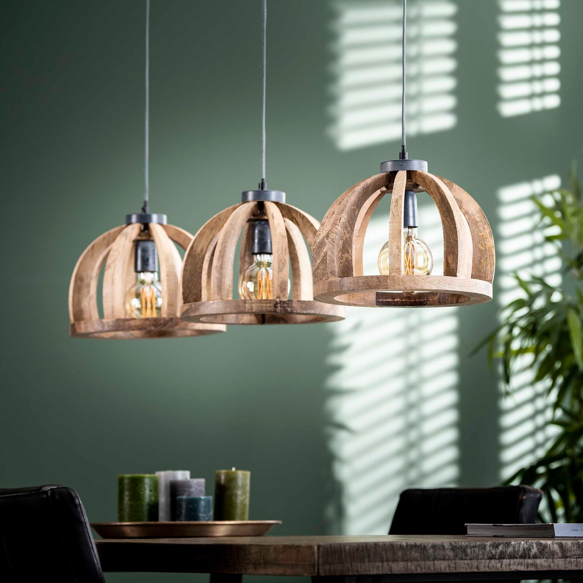 Pendelleuchte Sedia 3-flammig 3xØ30 cm – Moderne Hängelampe aus Mangoholz, höhenverstellbar bis 150 cm