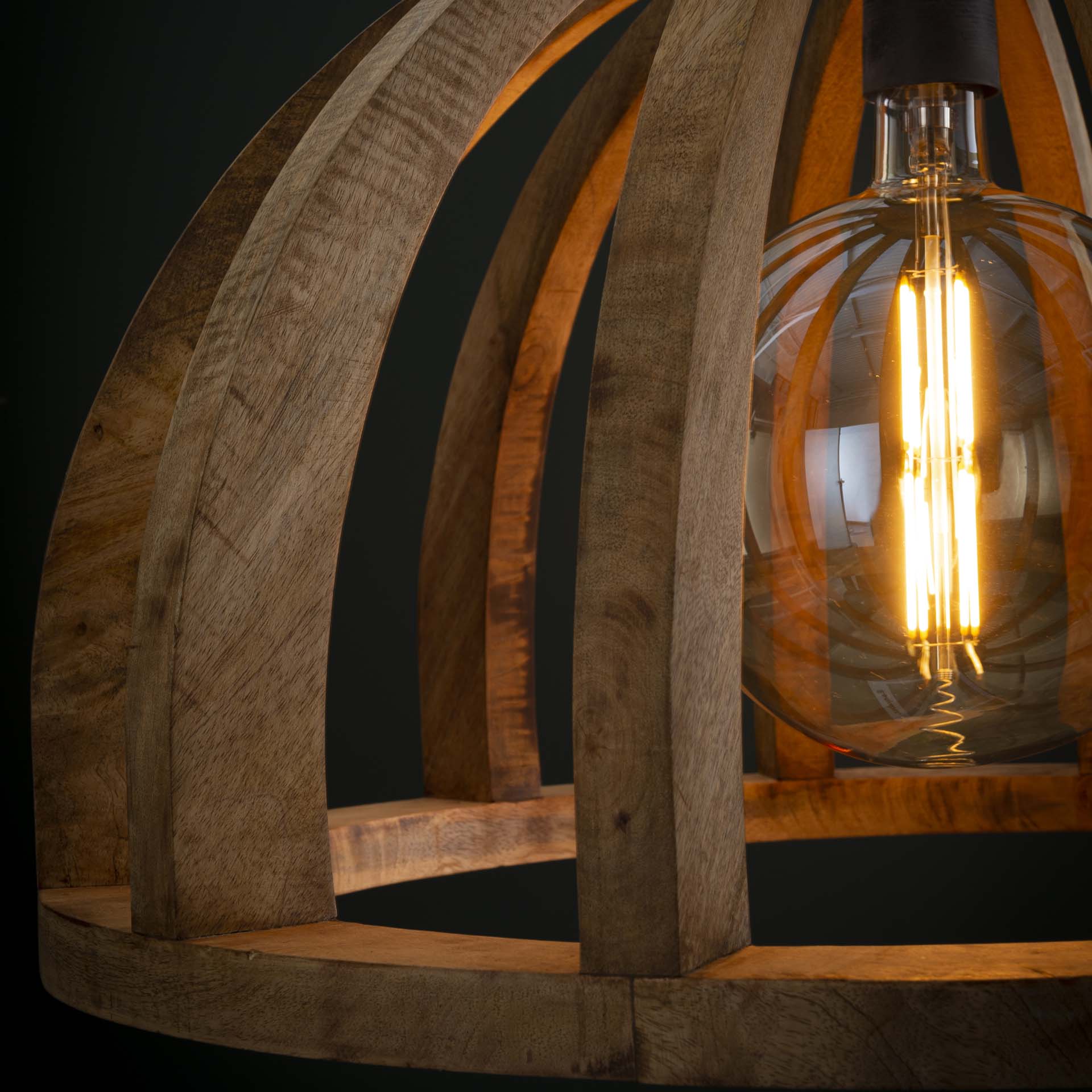 Pendelleuchte Sedia 1-flammig Ø60x35 cm – Moderne Hängelampe aus Mangoholz mit Kette, höhenverstellbar bis 150 cm