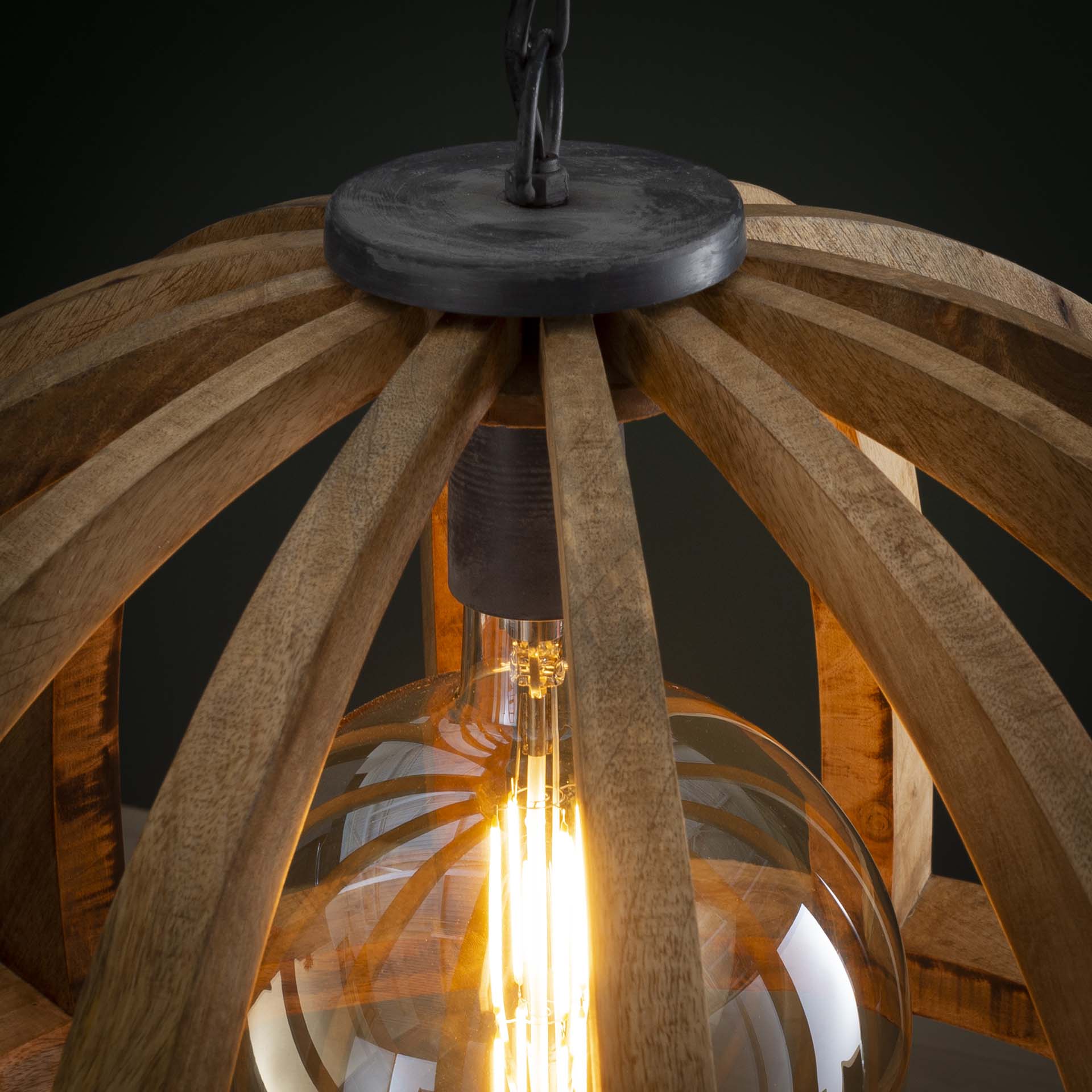 Pendelleuchte Sedia 1-flammig Ø60x35 cm – Moderne Hängelampe aus Mangoholz mit Kette, höhenverstellbar bis 150 cm