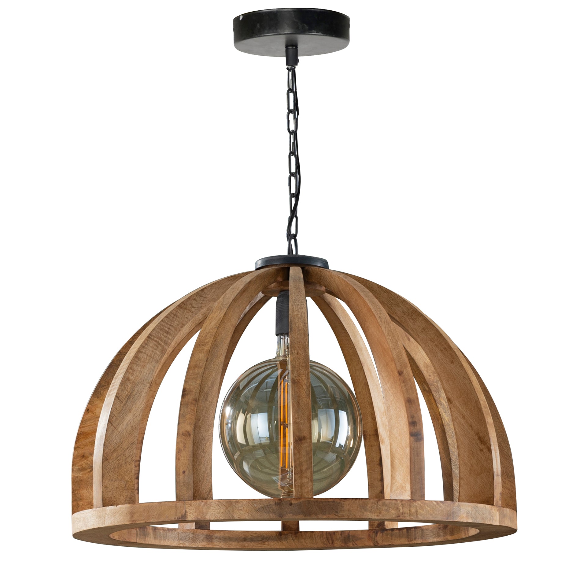 Pendelleuchte Sedia 1-flammig Ø60x35 cm – Moderne Hängelampe aus Mangoholz mit Kette, höhenverstellbar bis 150 cm