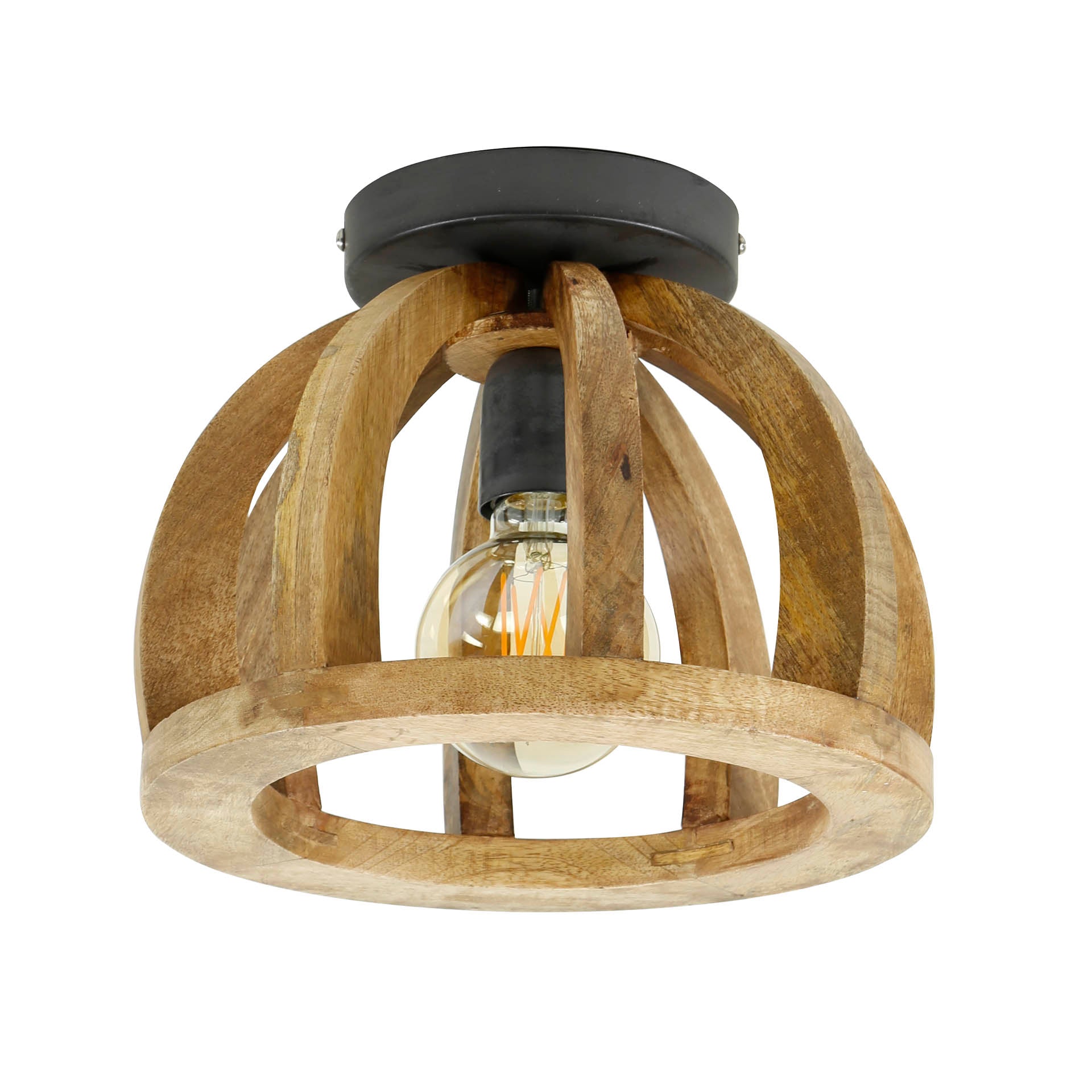 Pendelleuchte Sedia 1-flammig Ø30x24 cm – Moderne Hängelampe aus Mangoholz mit offenem Schirm
