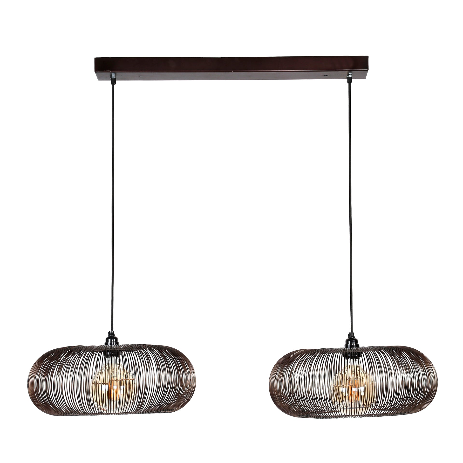 Pendelleuchte Vecchio 2-flammig 102x43x150 cm – moderne Metall-Hängelampe mit 2 Scheibenschirmen Ø43 cm & goldenen Details im Industrial Design