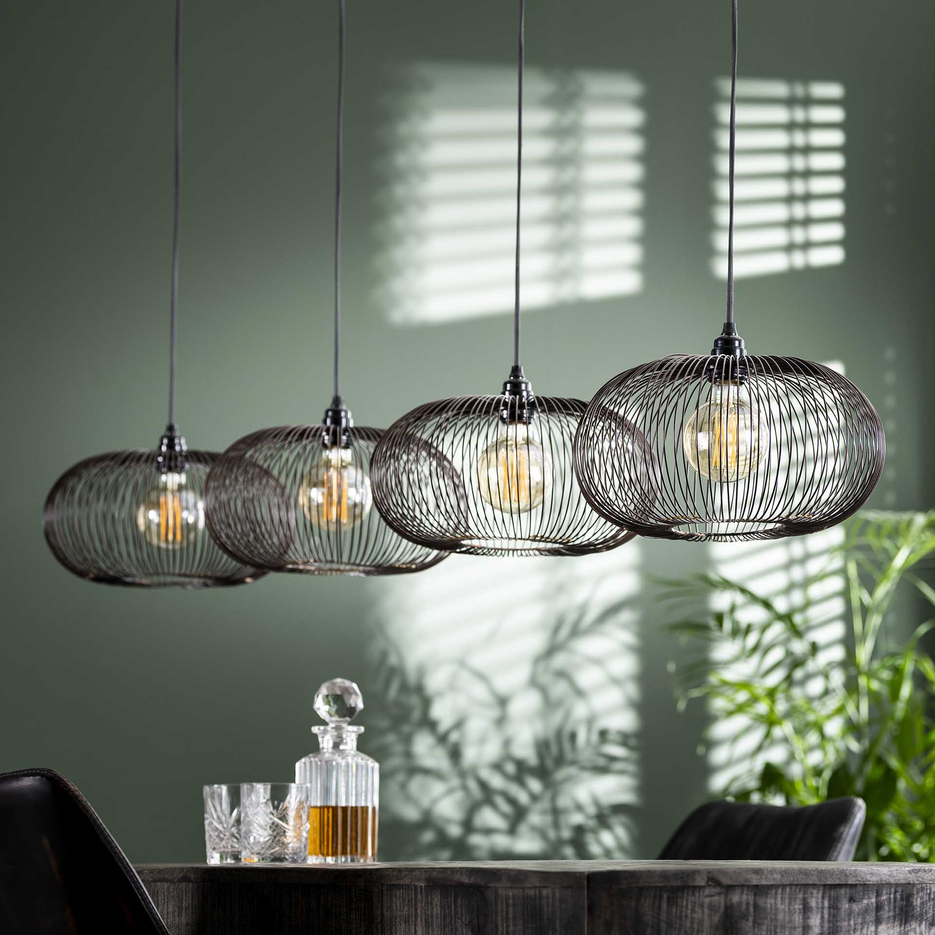 Pendelleuchte Vecchio 4-flammig 170x35x150 cm – moderne Metall-Hängelampe mit goldenen Scheibenschirmen Ø35 cm im Industrial Design