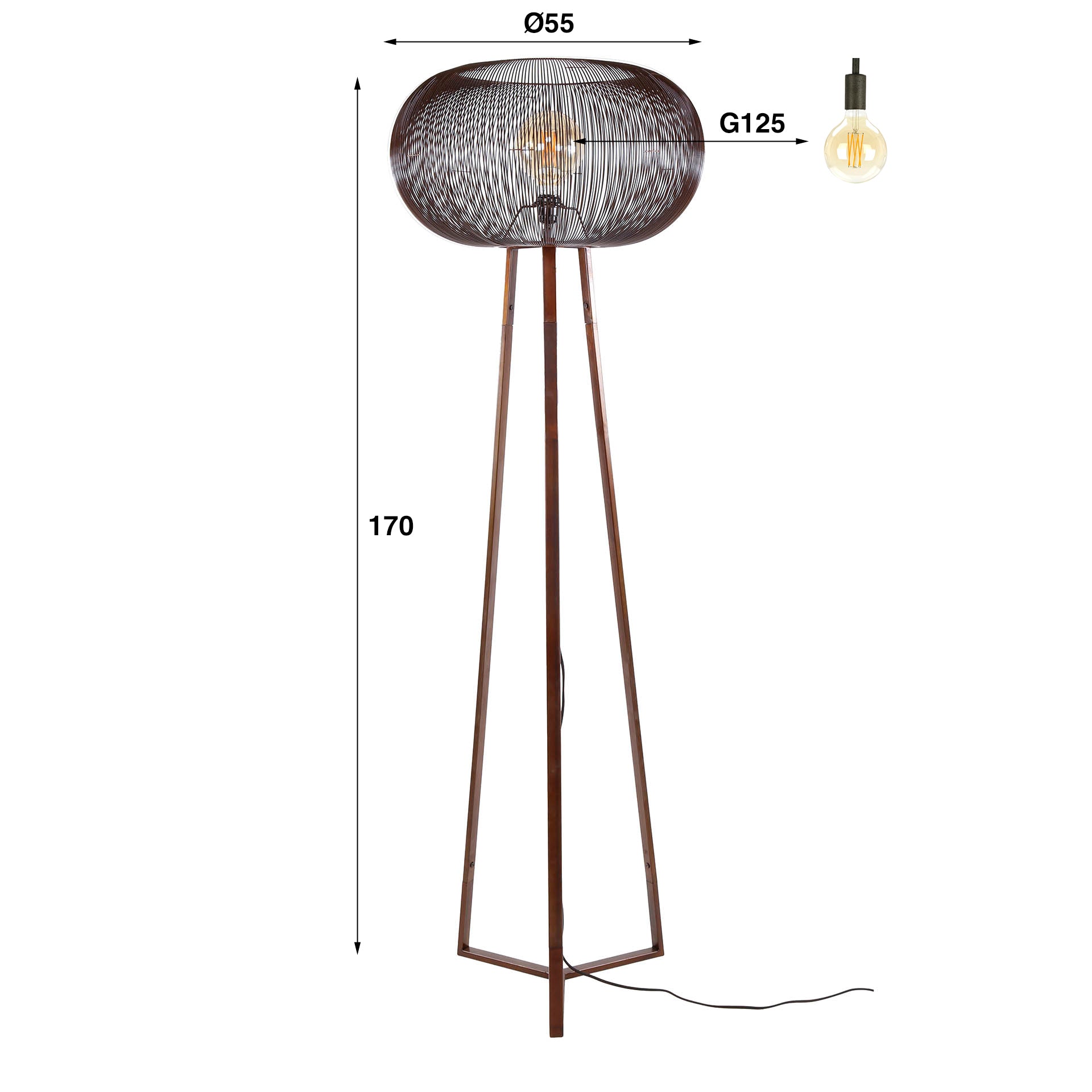 Stehleuchte Vecchio 1-flammig 55x55x170 cm – moderne Metall-Lampe mit goldenem Scheibenschirm im Industrial Design