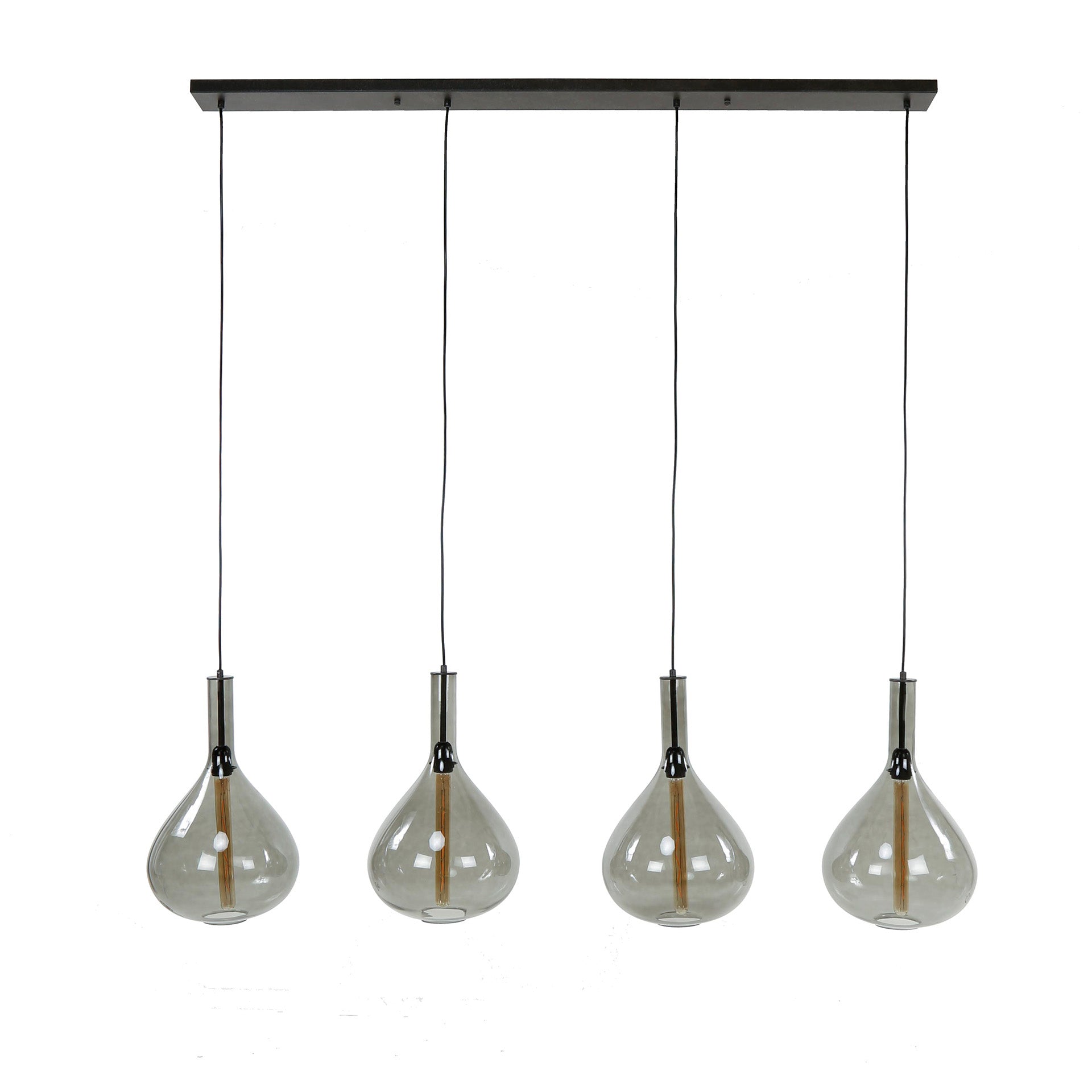 Hängeleuchte Fumo 4-flammig 164x28x150 cm – moderne Rauchglas-Pendelleuchte mit verstellbaren Schirmen Ø28 cm
