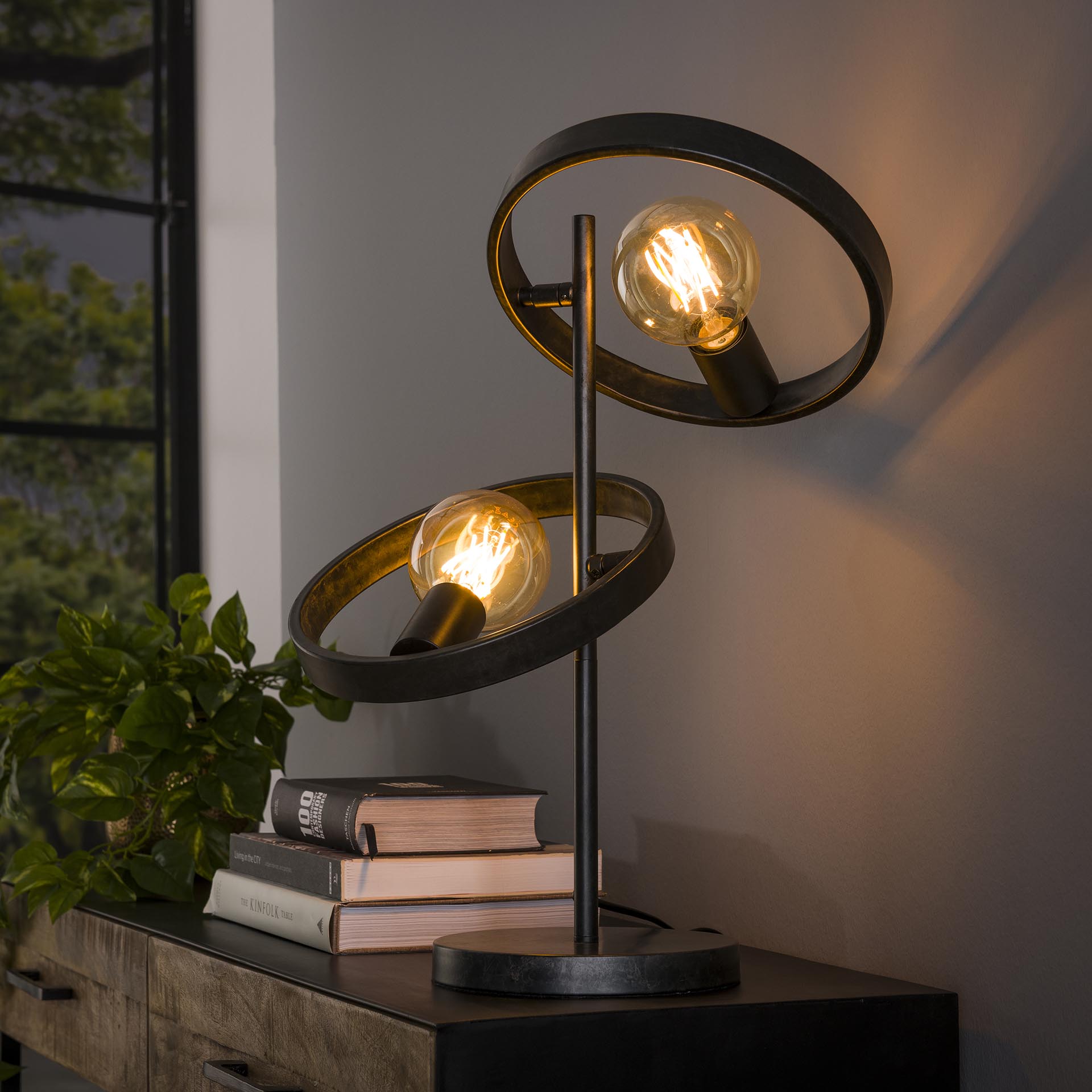 Tischleuchte Leggero 2-flammig 42x26x53 cm – moderne schwarze Metall-Leuchte mit Ø26 cm Schirmen & E27 LED