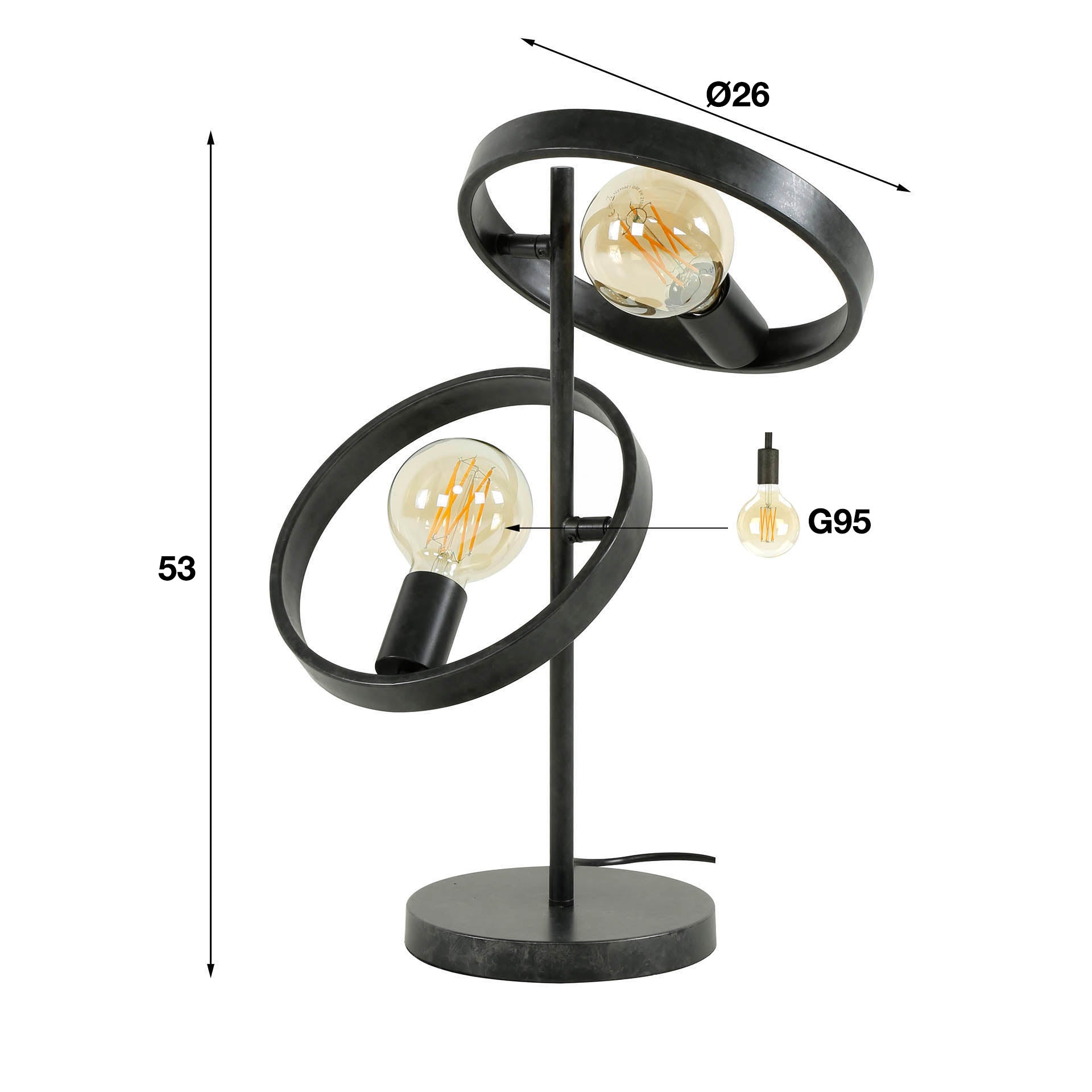 Tischleuchte Leggero 2-flammig 42x26x53 cm – moderne schwarze Metall-Leuchte mit Ø26 cm Schirmen & E27 LED