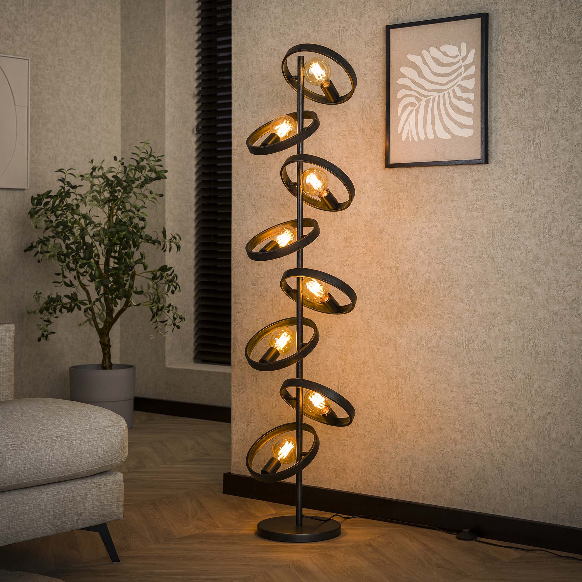 Stehleuchte Leggero 8-flammig 42x26x160 cm – moderne schwarze Metall-Leuchte mit Ø26 cm Schirmen, E27 LED geeignet