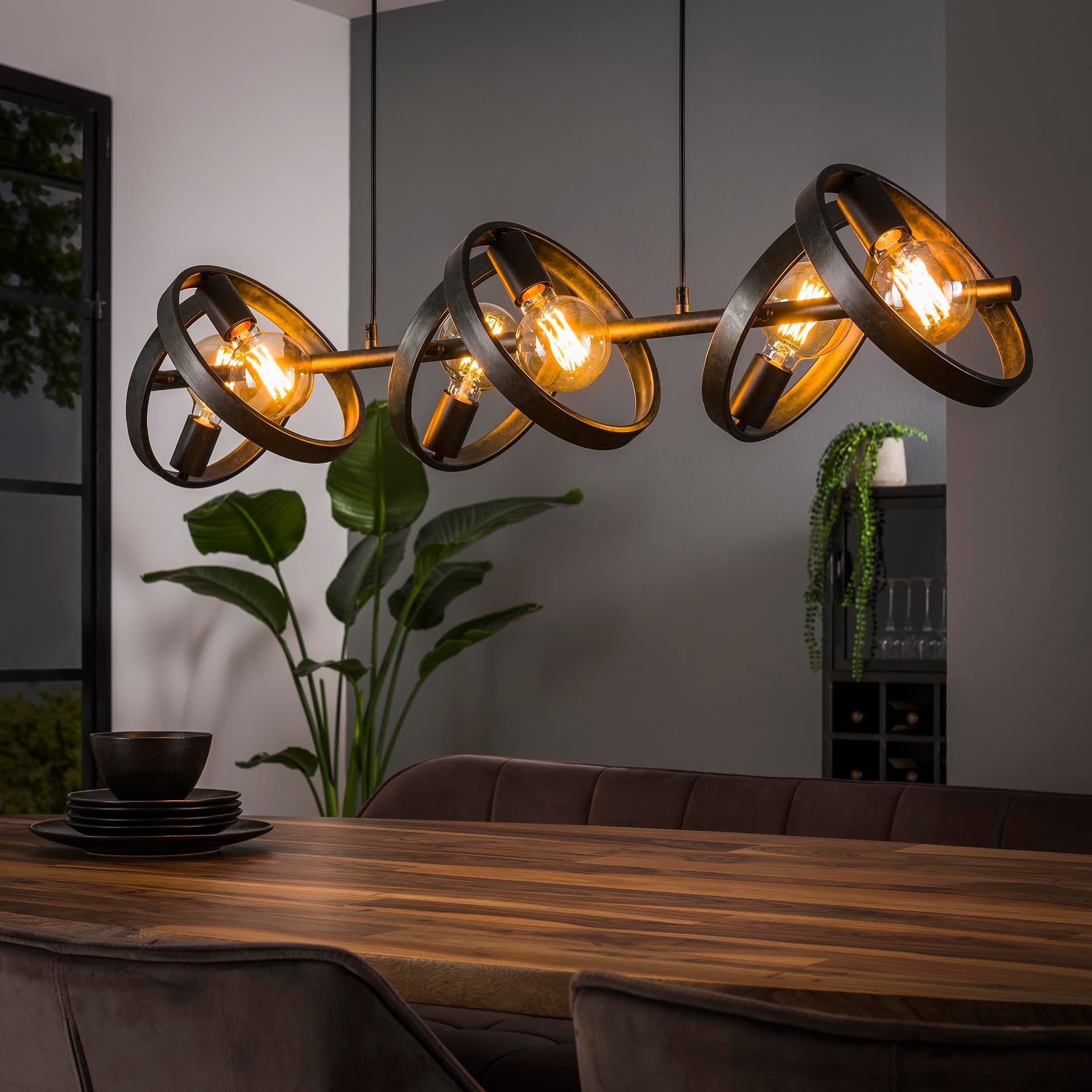 Hängeleuchte Leggero 6-flammig 120x42x150 cm – moderne schwarze Pendelleuchte aus Metall mit Ø26 cm Schirmen, E27 LED geeignet