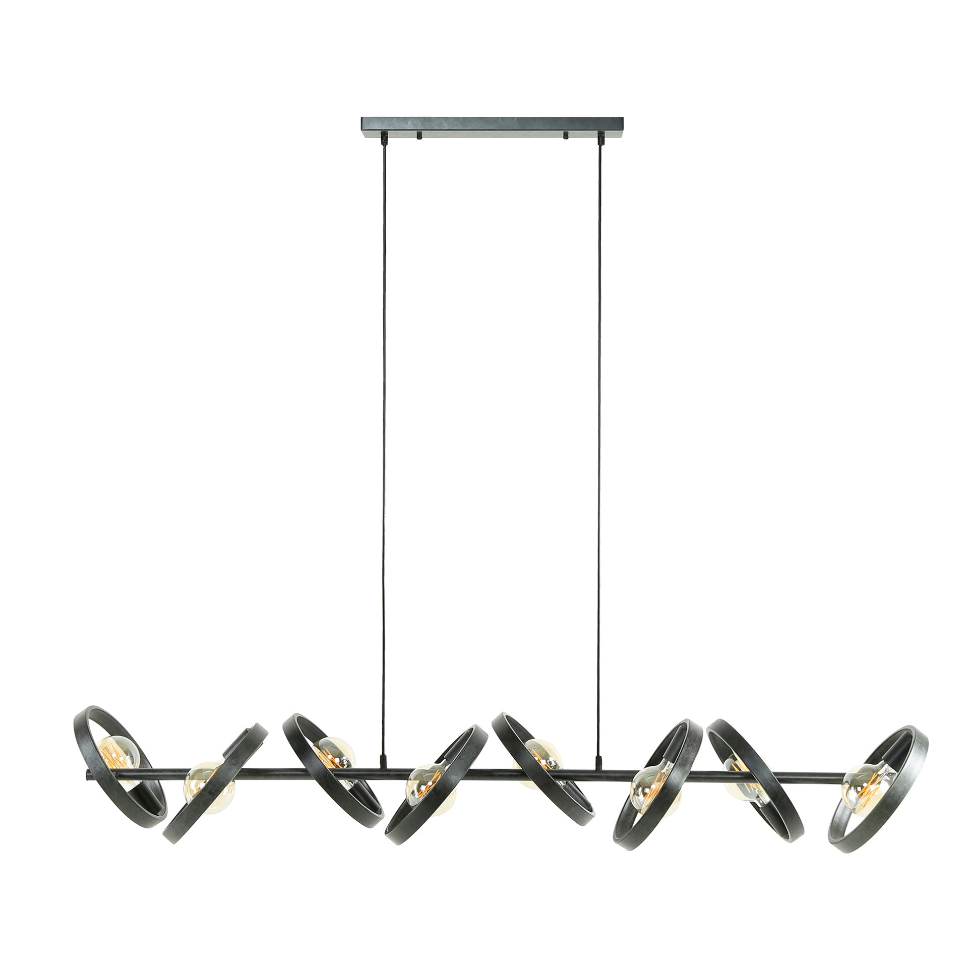 Hängeleuchte Leggero 8-flammig 160x42x150 cm – moderne schwarze Pendelleuchte aus Metall mit Ø26 cm Schirmen, E27 LED geeignet