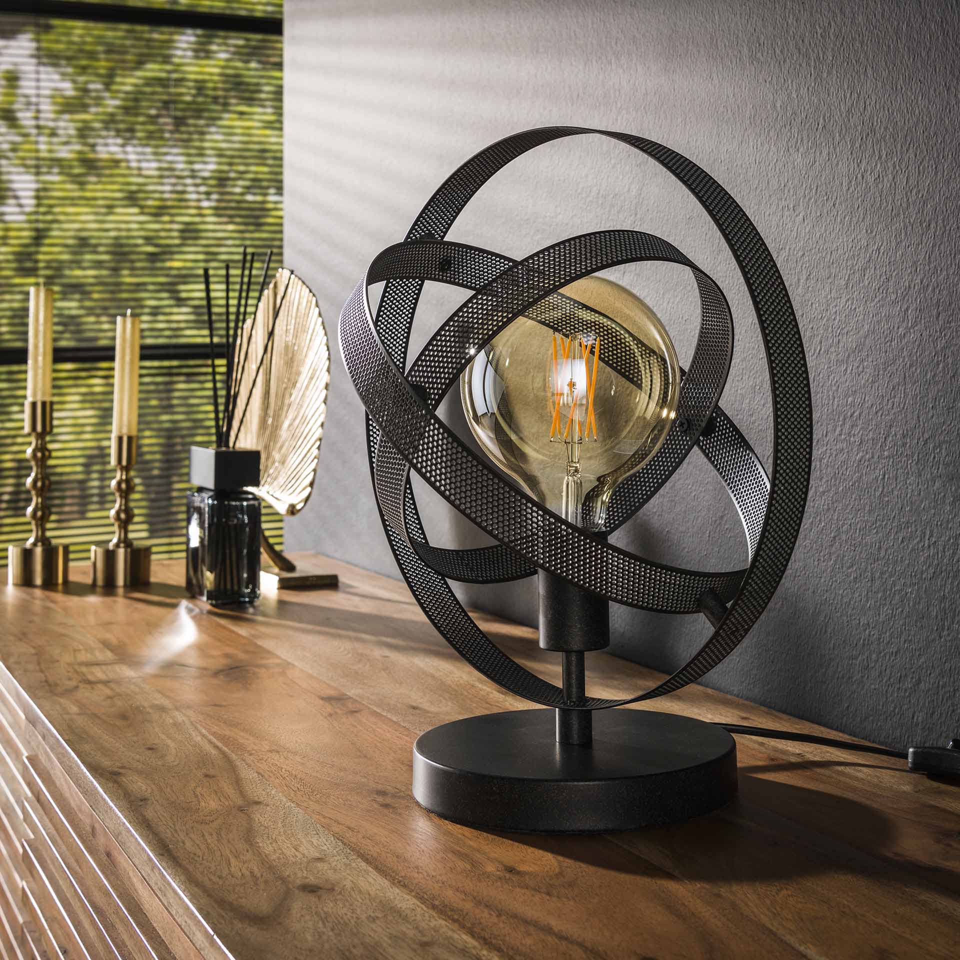 Tischlampe Helio Vista 32x28x38 cm – moderne Metall-Tischlampe in Schwarz mit verstellbaren Ringen