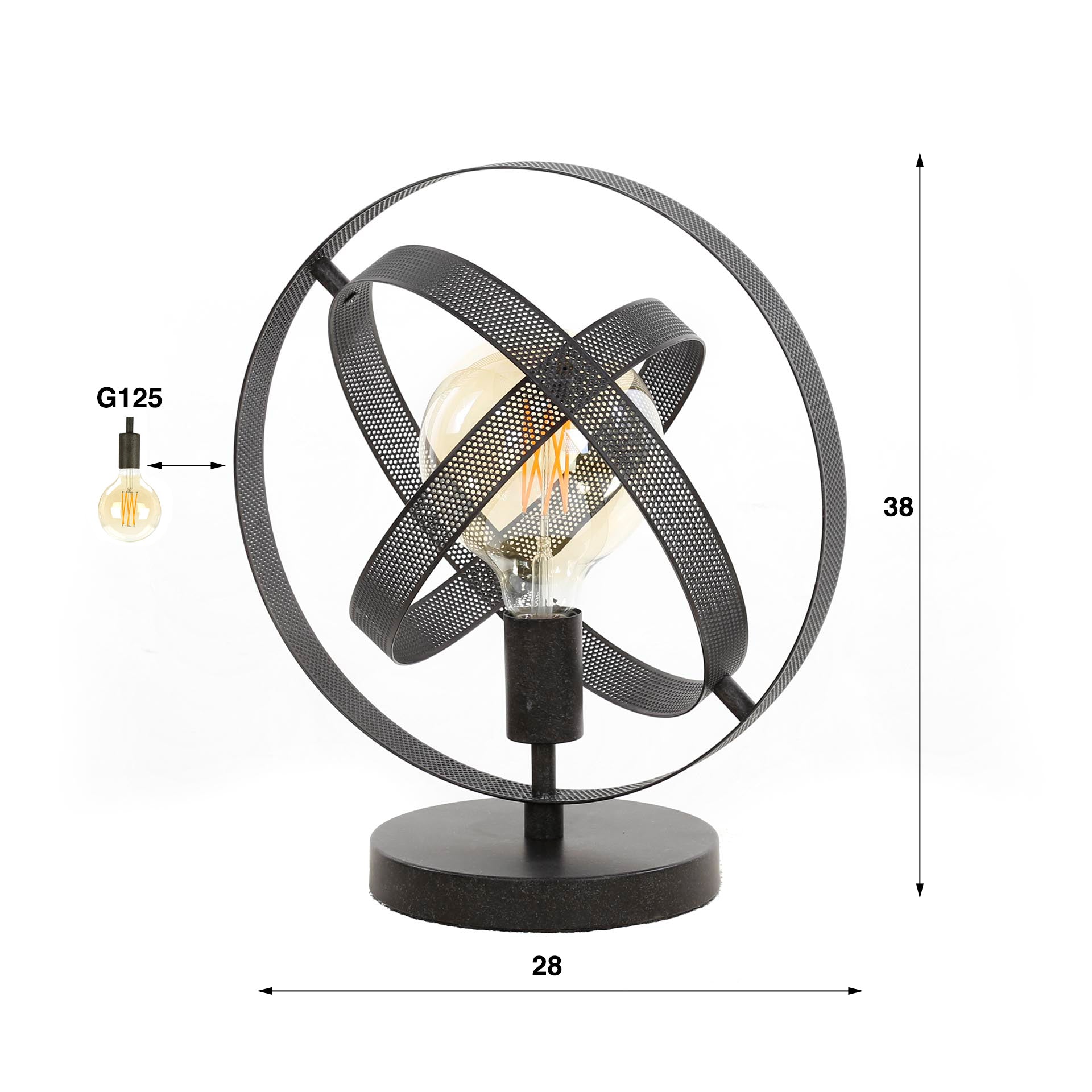 Tischlampe Helio Vista 32x28x38 cm – moderne Metall-Tischlampe in Schwarz mit verstellbaren Ringen