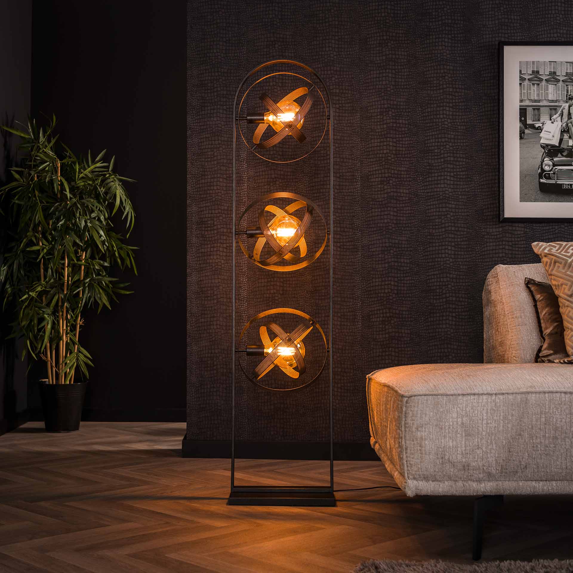 Tischleuchte Helio Vista 32x28x38 cm – moderne schwarze Metall-Leuchte mit verstellbaren Ringen, E27 Fassung für LED-Leuchtmittel