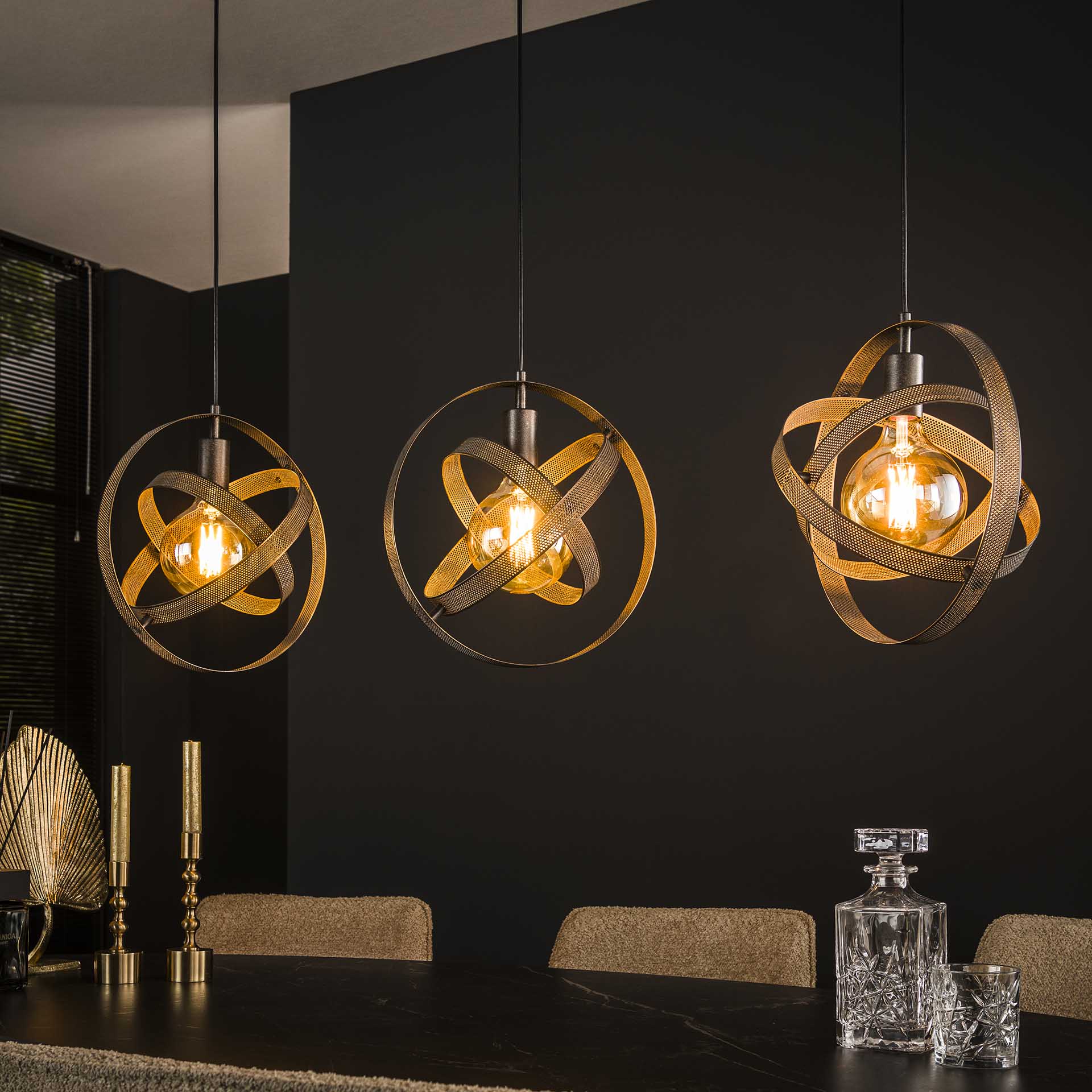Hängeleuchte Helio Vista 3-flammig 115x33x150 cm – moderne schwarze Metall-Leuchte mit drehbaren Ringen, höhenverstellbar, 3×E27, LED geeignet