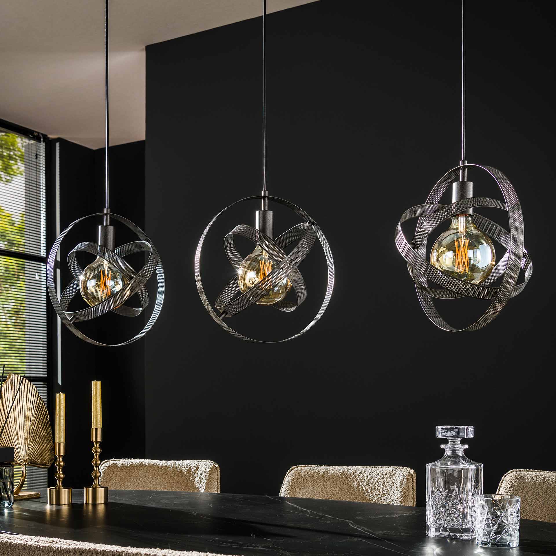 Hängeleuchte Helio Vista 3-flammig 115x33x150 cm – moderne schwarze Metall-Leuchte mit drehbaren Ringen, höhenverstellbar, 3×E27, LED geeignet