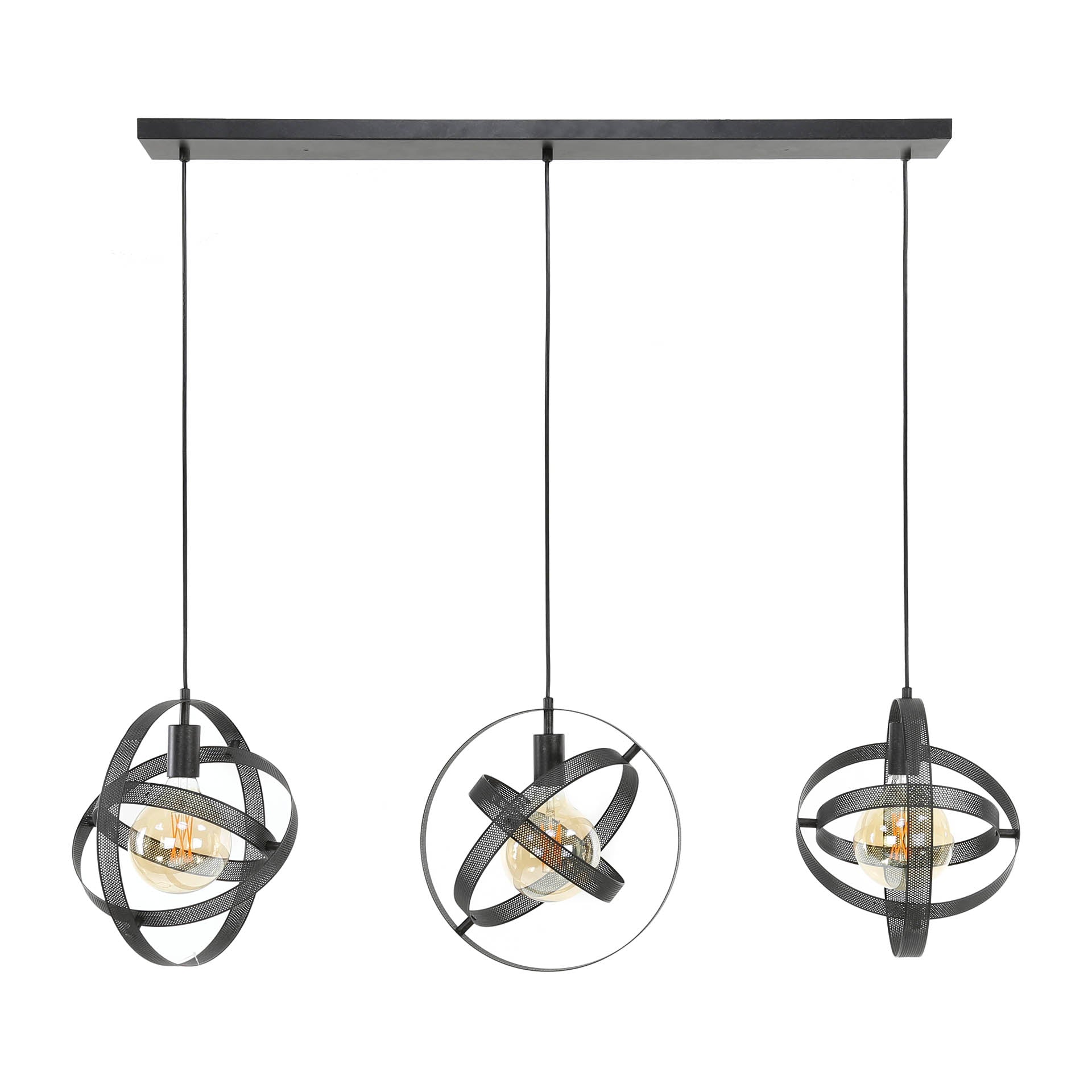 Hängeleuchte Helio Vista 3-flammig 115x33x150 cm – moderne schwarze Metall-Leuchte mit drehbaren Ringen, höhenverstellbar, 3×E27, LED geeignet