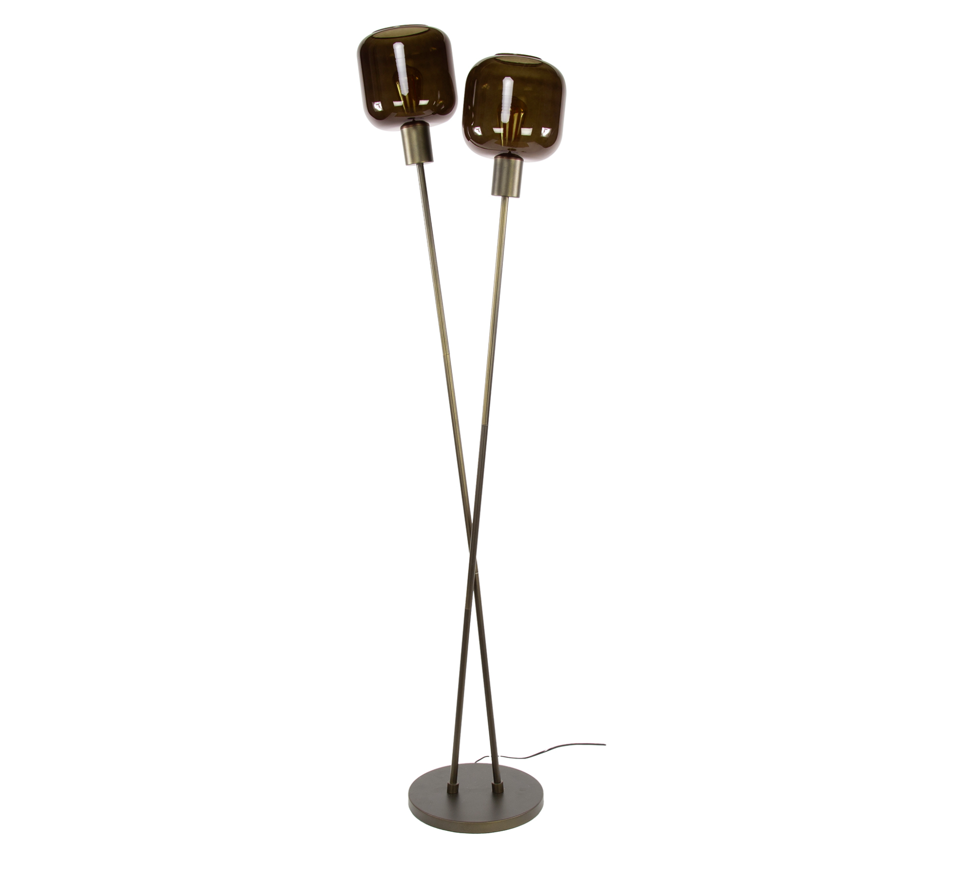 Stehleuchte Noira – Dreibein-Lampe in Schwarz mit 3 Glaskugeln in Chrom, Bernstein & Transparent, 174 cm Höhe