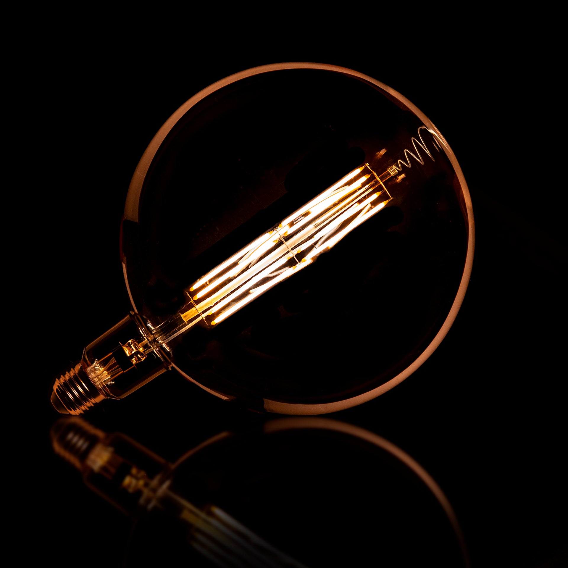 LED Filament Globus G200 Ø20 cm E27 – dimmbar in Amber & Rauchgrau, 8W, 2100K/2700K, 480/200 lm