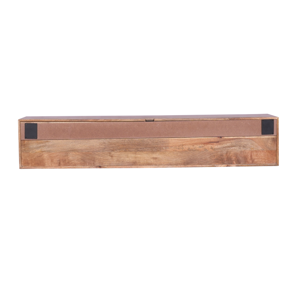 TV Board Mandy Naturel hängend – Lowboard aus massivem Mangoholz mit Lattenmuster & Push-to-Open, 280x35x30 cm