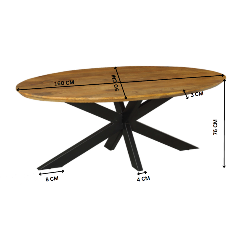 Esstisch Jacky Natur–Massives Mangoholz, Oval, Swiss Edge 160x90 cm