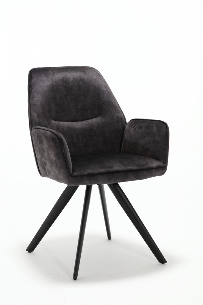 Esszimmerstuhl Oli Anthrazit – eleganter Samtstuhl mit Armlehne & schwarzem Metallgestell, 60×65×89 cm