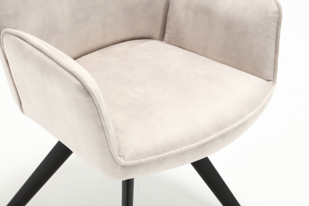 Esszimmerstuhl Oli Creme  – Samt & schwarzes Metall, 60×65×89 cm, elegantes Design mit Armlehne für stilvolle Essbereiche